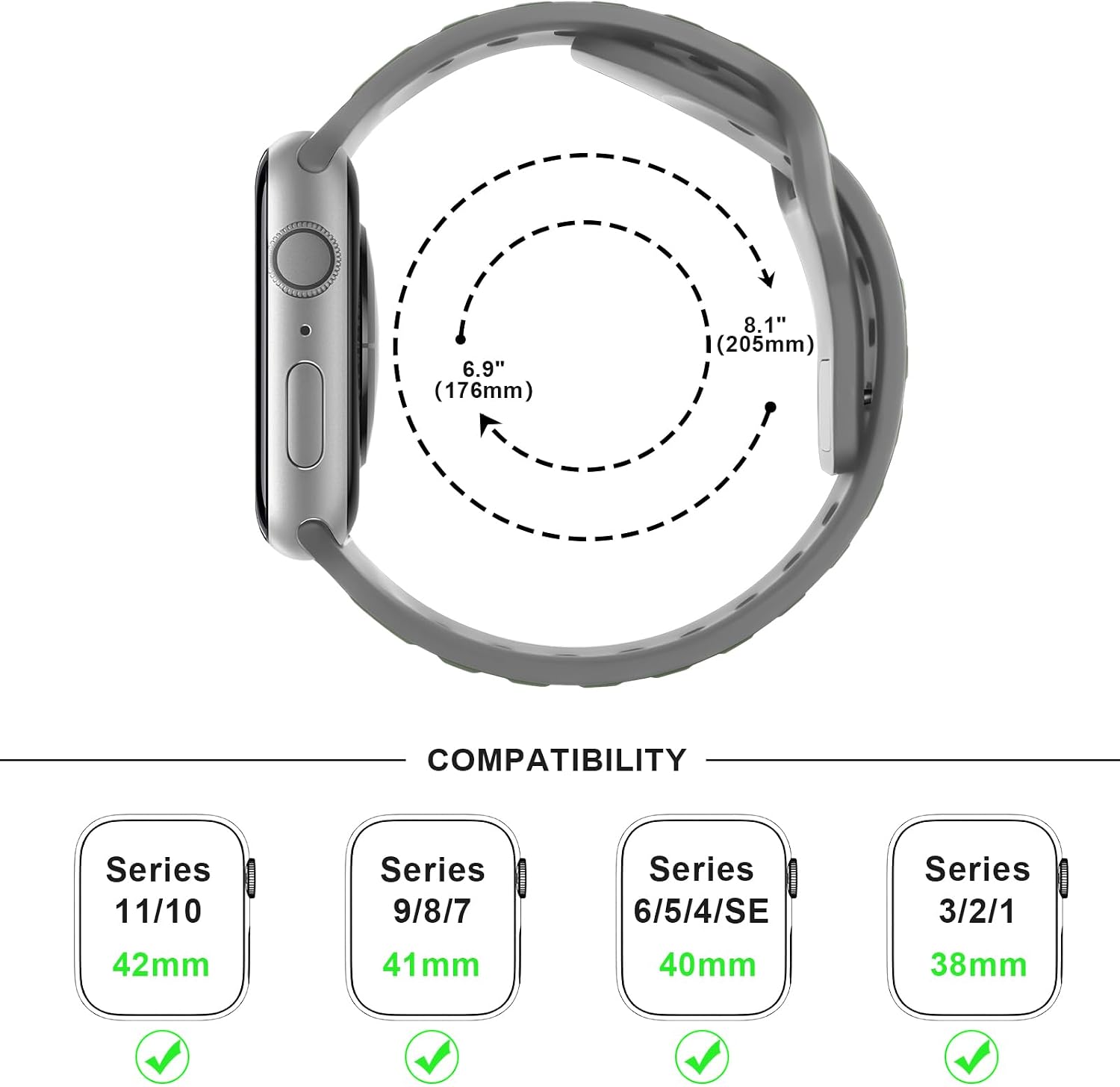 Detalle de Anlinser Sport Straps for Apple Watch Ultra & Series (42–49mm) – Light Green