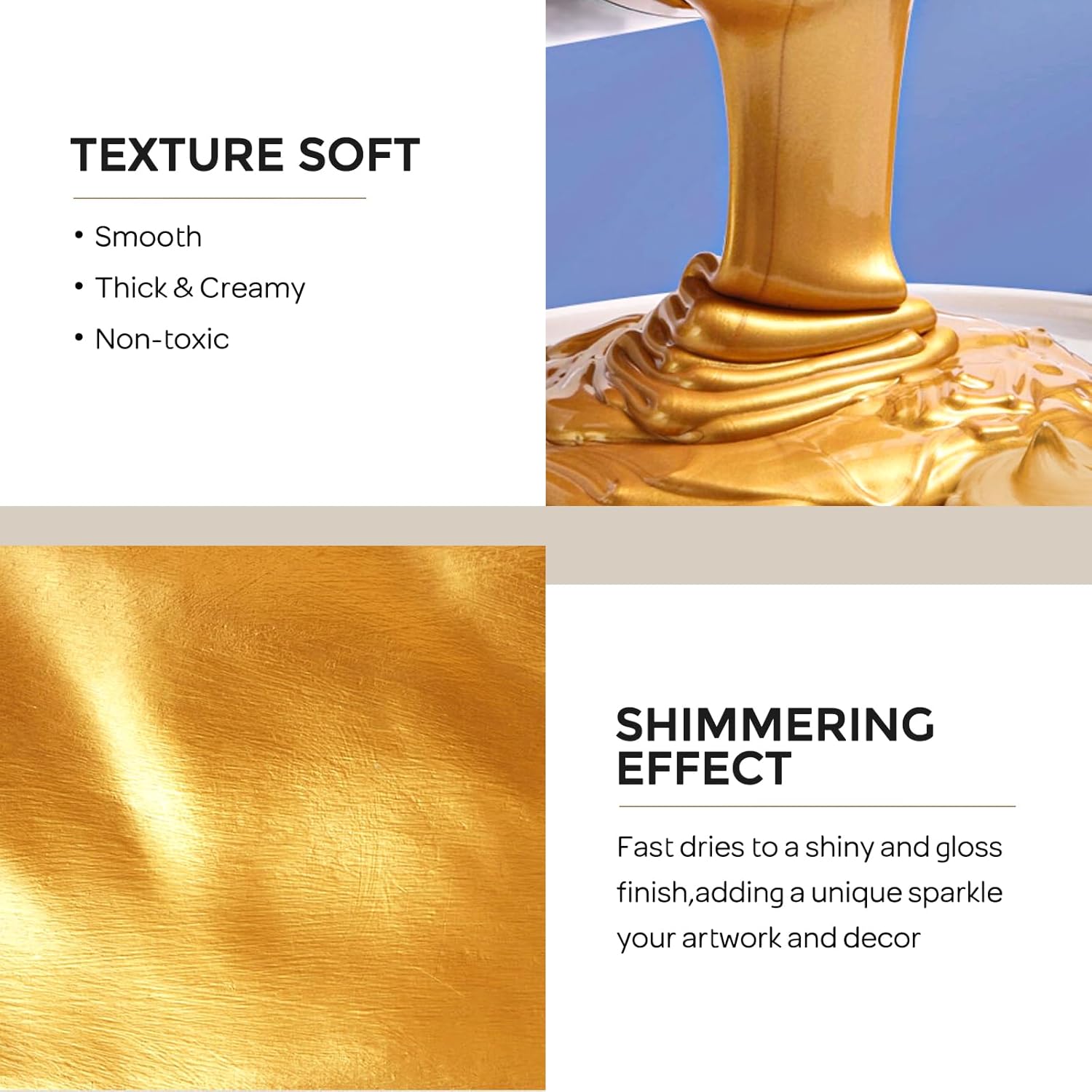 Thumbnail 1 de Nicpro Metallic Gold Acrylic Paint (33.8oz/1000ml) – Non-toxic, quick-drying gold leaf effect for multi-surface art
