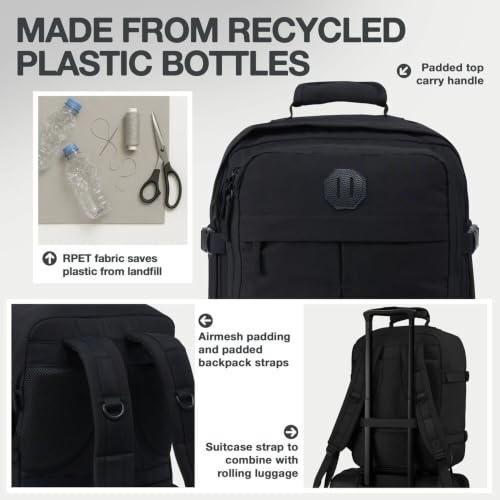 Detalle de CabinMax Metz: Sac à Dos Cabin pour EasyJet et autres compagnies, 30 L, Polyester recyclé RPET 600D, Noir vintage