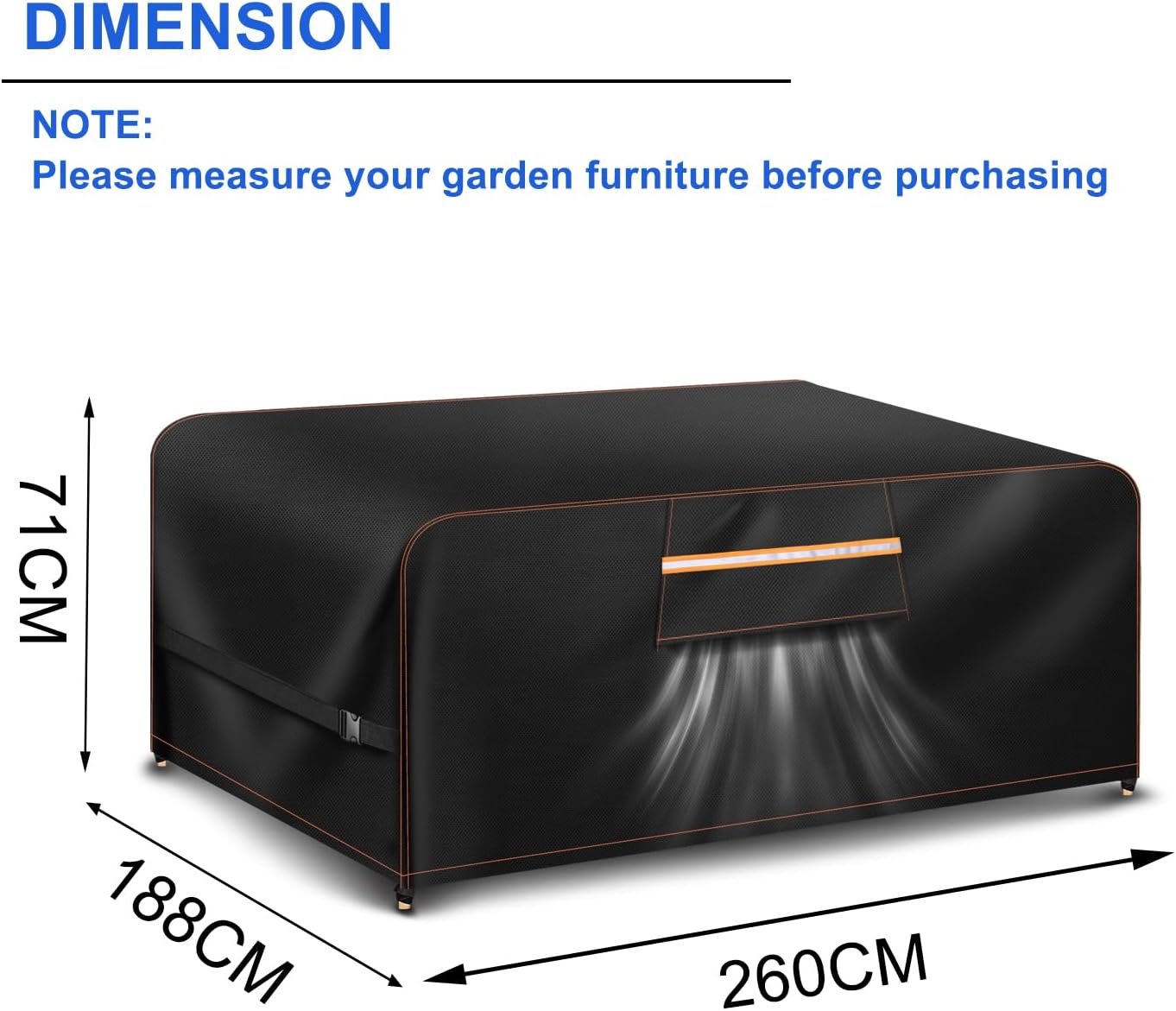 Detalle de Aoretic 102x74x28 Rectangular Patio Furniture Cover, 420D Waterproof Oxford