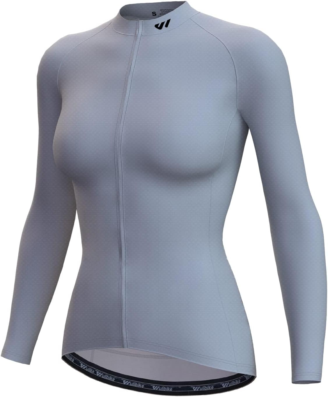 Detalle de Wulibike Damen Langarm Radtrikot mit 3 Rückentaschen – atmungsaktives, schnelltrocknendes Fahrradtrikot