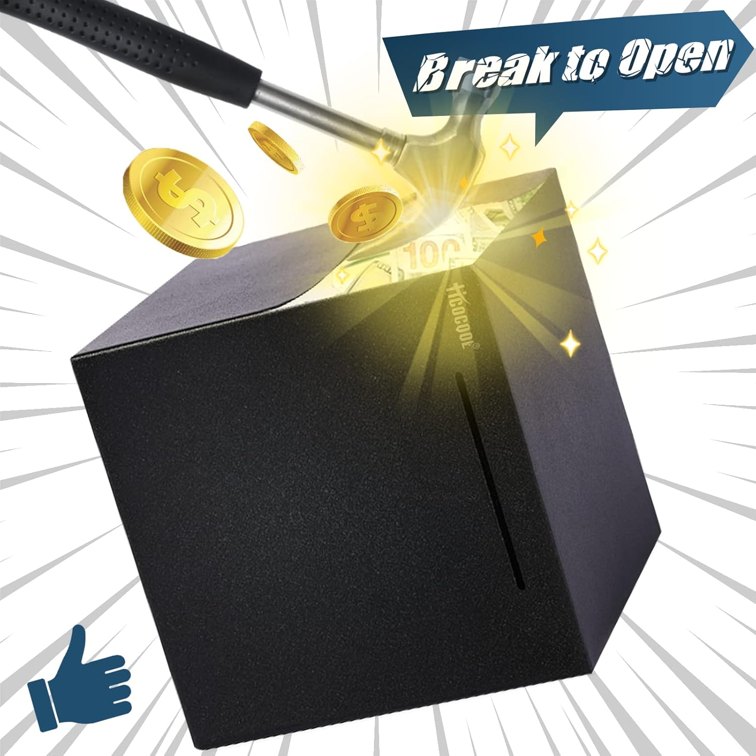 Detalle de hicocool Adult Piggy Bank (Must Break to Open) Stainless Steel Money Bank, 7.9 in, Black