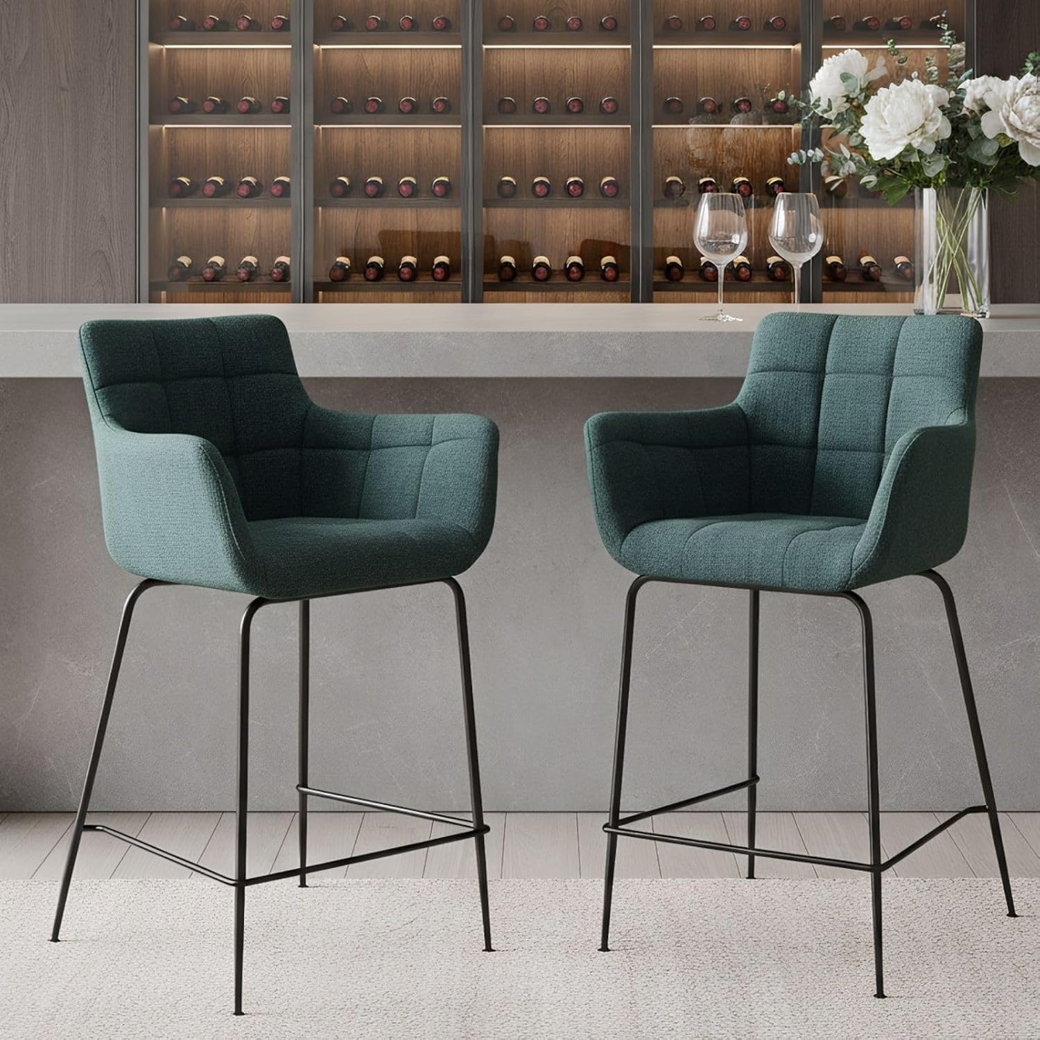 Detalle de chairus EMJ94578CS barkrukken, set van 2 met stoffen bekleding en voetensteun