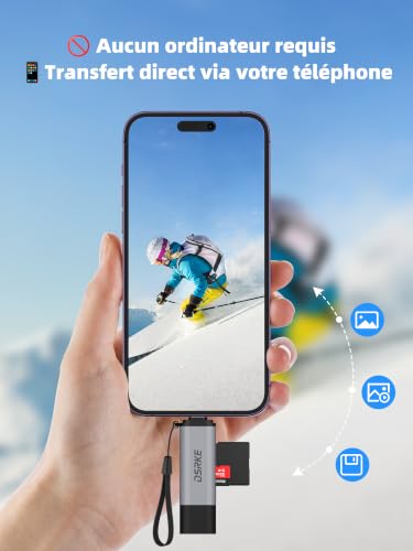 Detalle de DSRKE Lecteur Carte SD et Micro SD Adapter USB-C 3.0 Double Fente – Hauteur de vitesse et polyvalence