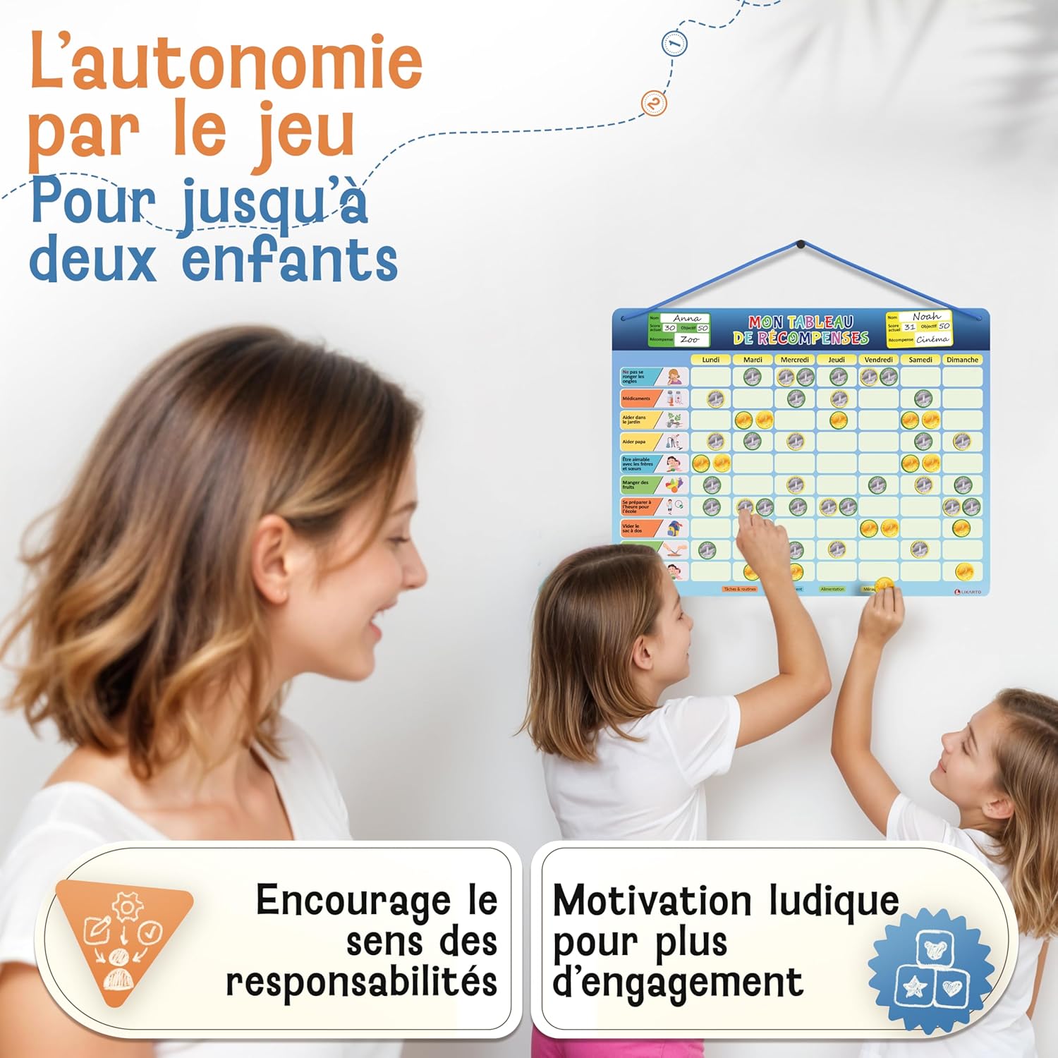 Detalle 2 de LIKARTO Tableau de récompenses enfant 280 aimants 🧩