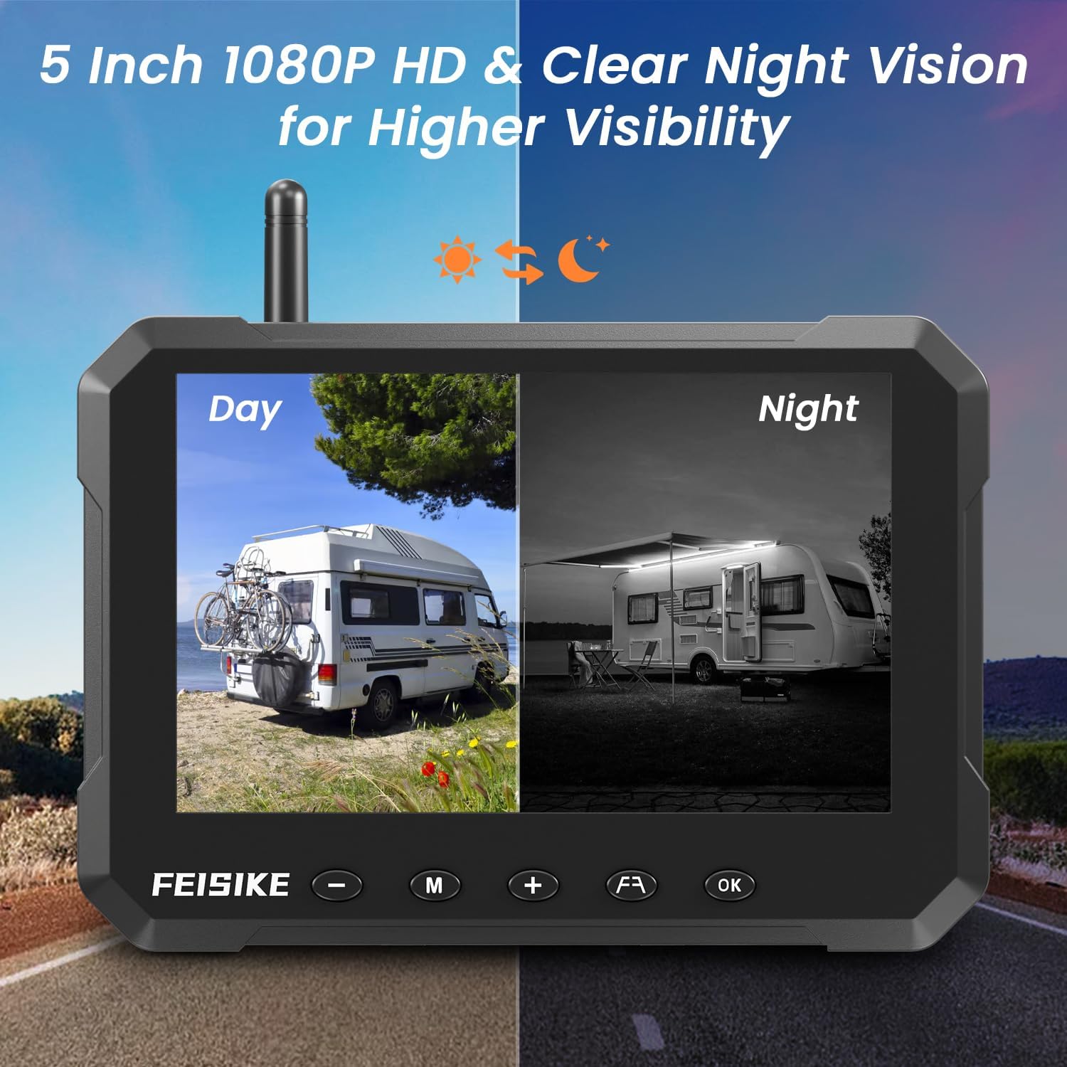 Detalle de Magnetic Solar Wireless Backup Camera for Truck (5 Inch, No-Drill RV Backup Cam, 1080P, 150°)