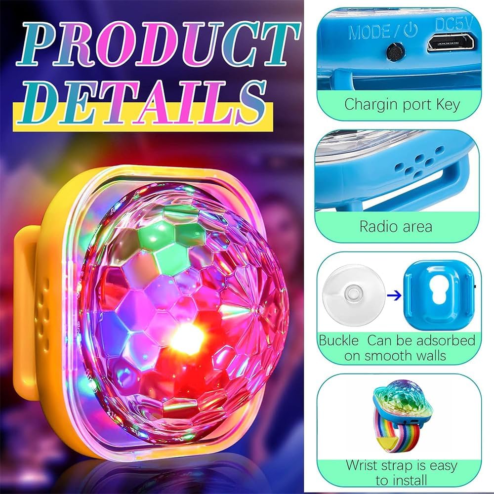 Detalle de Discokugel Armband Partylicht, 8er-Set – Musikgesteuerte Mini-LED Beamer mit Saugnapf, USB-Aufladung