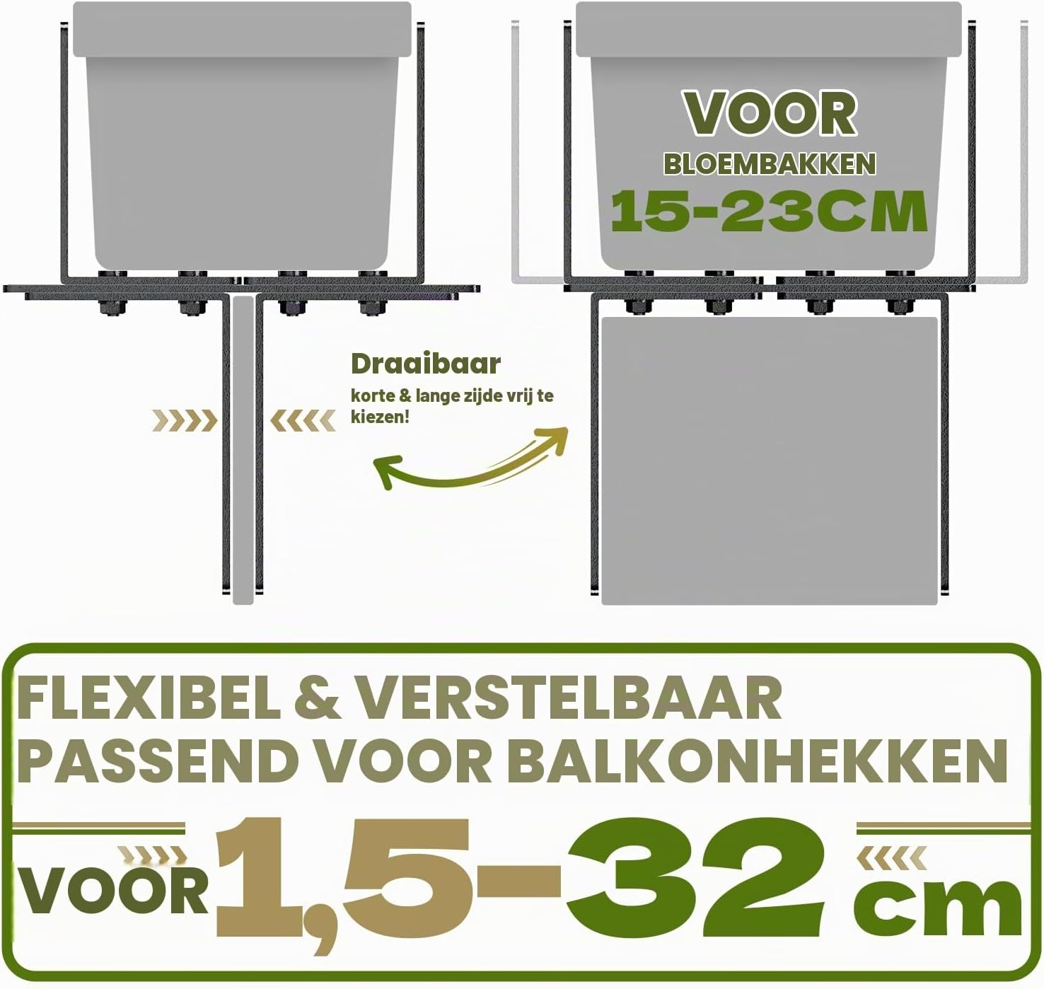 Detalle de HFHOME YM0546 H-vormige bloembakhouders voor balkon, zonder boren
