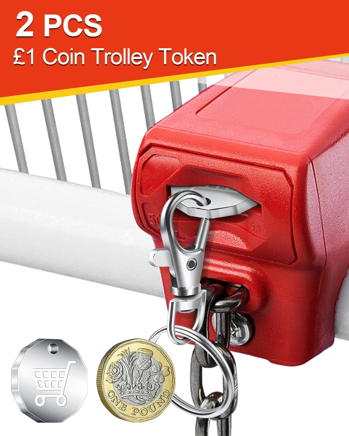 Thumbnail 1 de Caianwin Trolley Token Stainless Steel Trolley Coin – 12-Sided UK Pound Keyring (2 Pack) for Removable Trolleys
