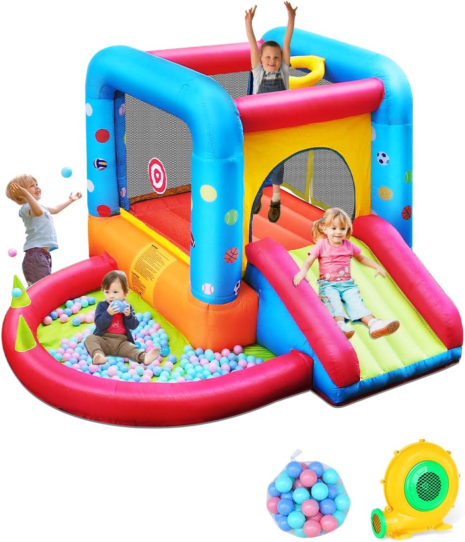 Step4Fun Inflatable Bounce House: 5-in-1 Kids Castle with Slide, Ball Pit, and Water Jumper