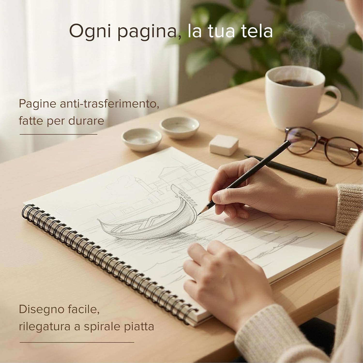 Detalle de Blocco per schizzi A3 con copertina rigida e carta molto spessa da 200 g/m², rilegatura a spirale – 29x42 cm, 40 fogli