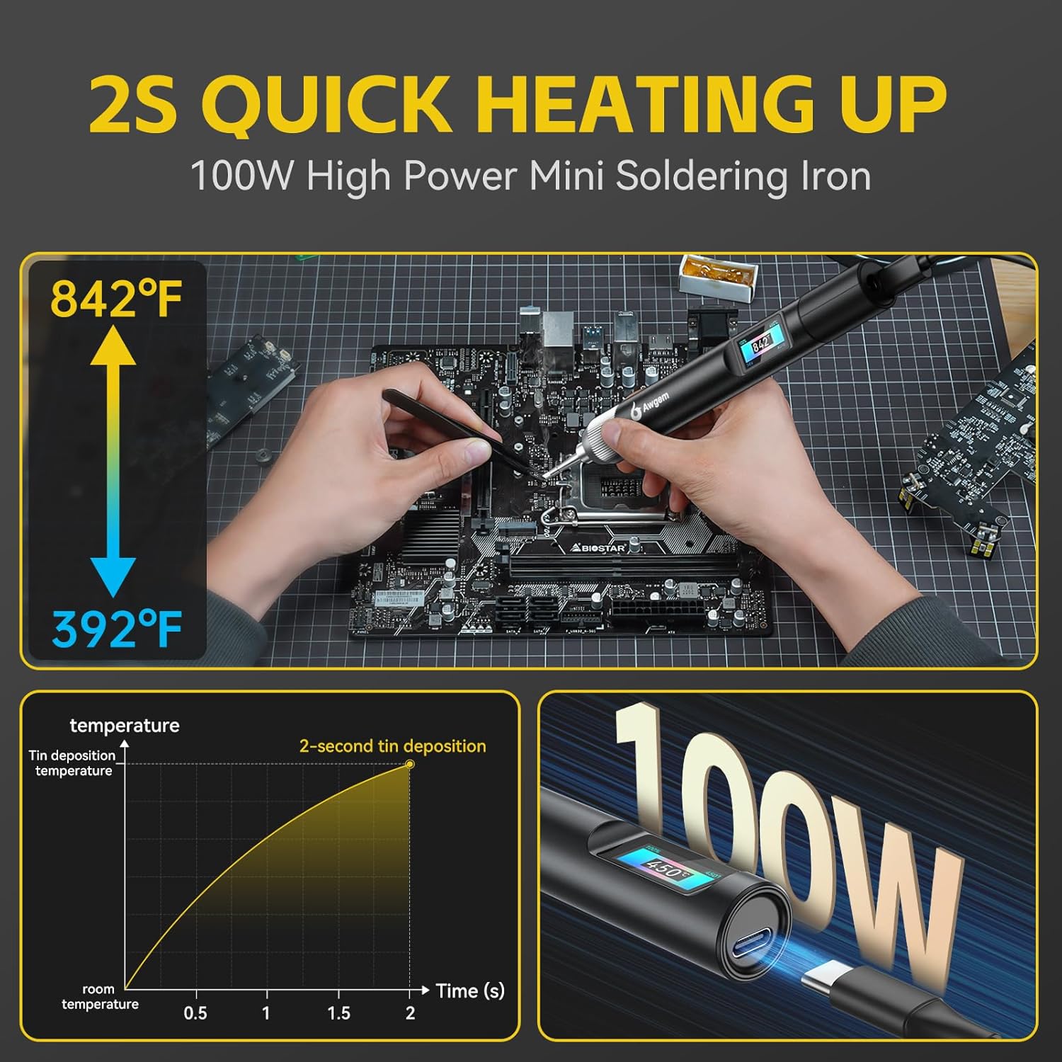 Thumbnail 2 de Awgem Portable Soldering Iron Kit 100W 🔧