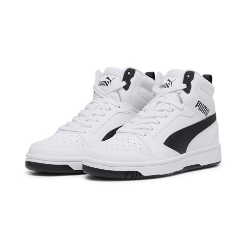 Detalle de PUMA Unisex Kids Rebound V6 Mid Jr – Zapatillas en cuero sintético para niños, talla 38 EU