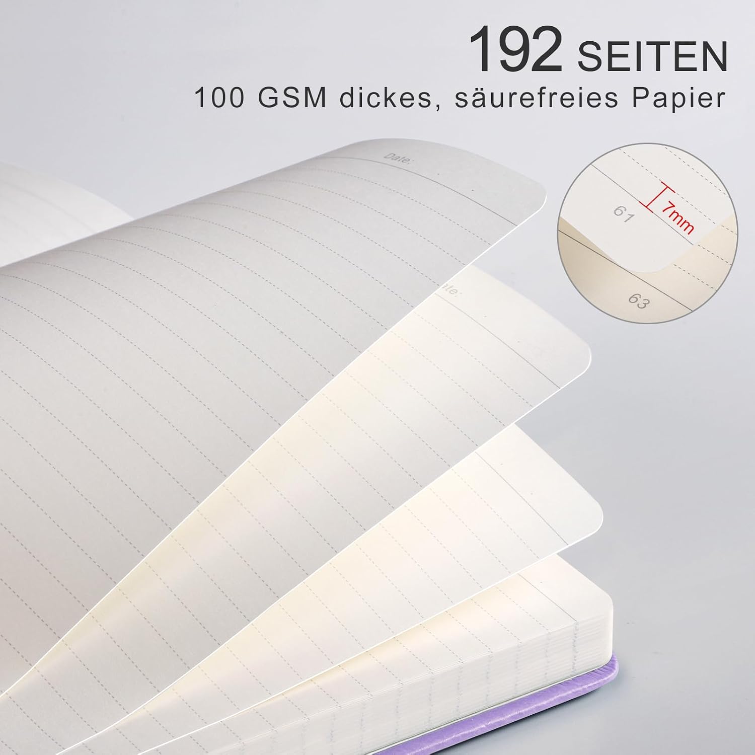 Detalle de LOAPEM Notizbuch A5 Liniert – Sonne-Mond-Design, 192 Seiten, Hardcover Lila