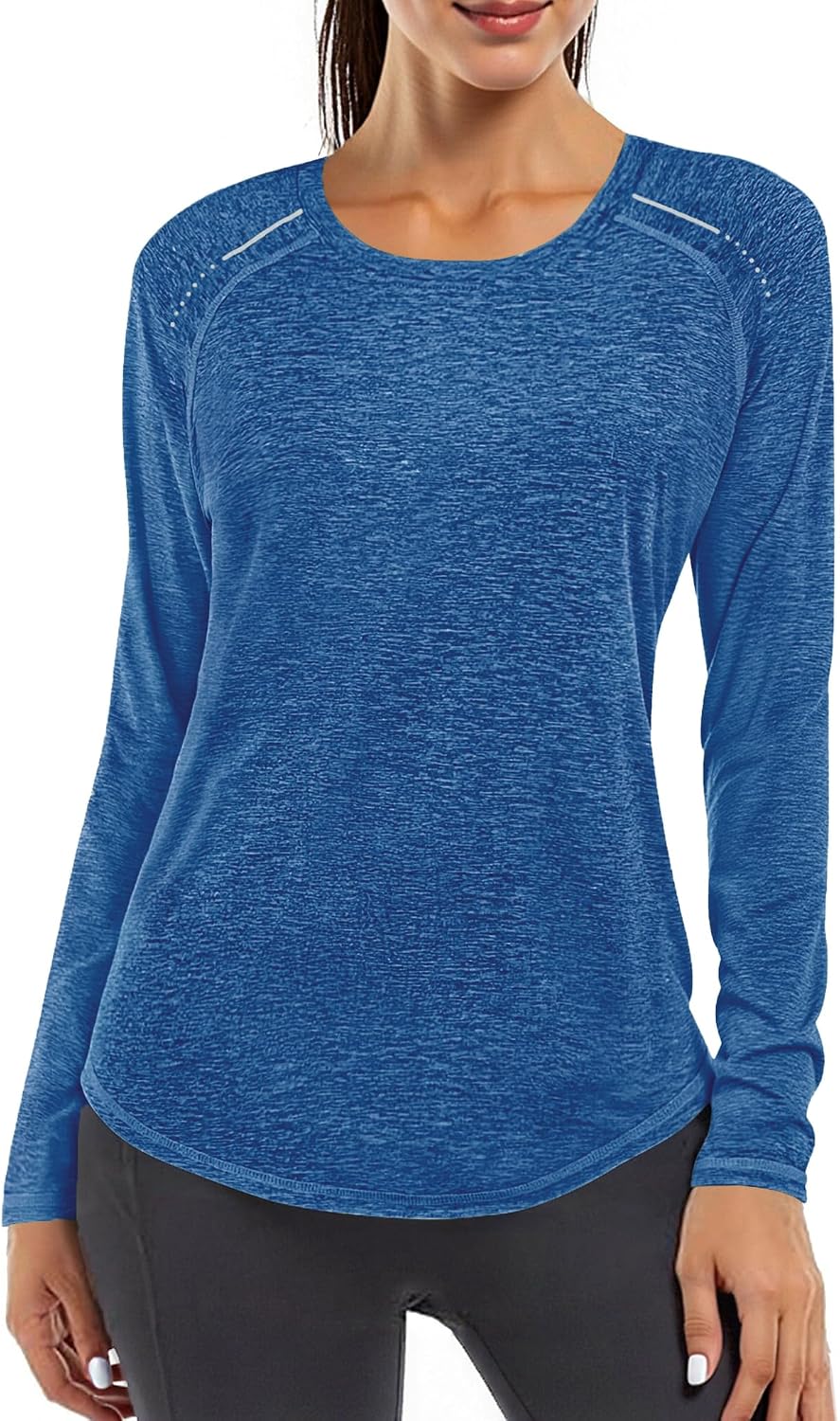 Detalle de Gyabnw T-shirt sport femme à manches longues col V, séchage rapide et détails réfléchissants