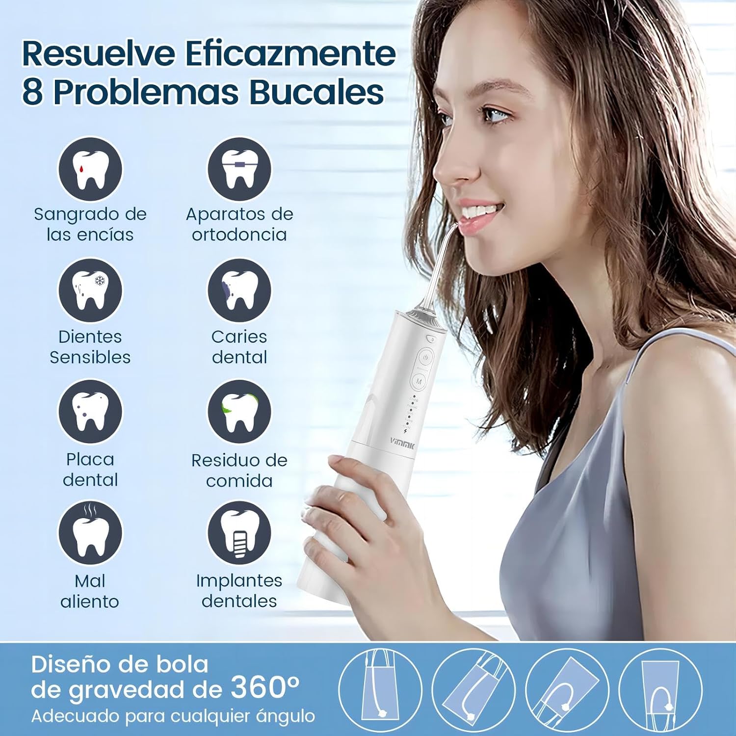 Detalle 1 de Vimmk Irrigador Dental Portátil Inalámbrico con 8 Boquillas 🦷