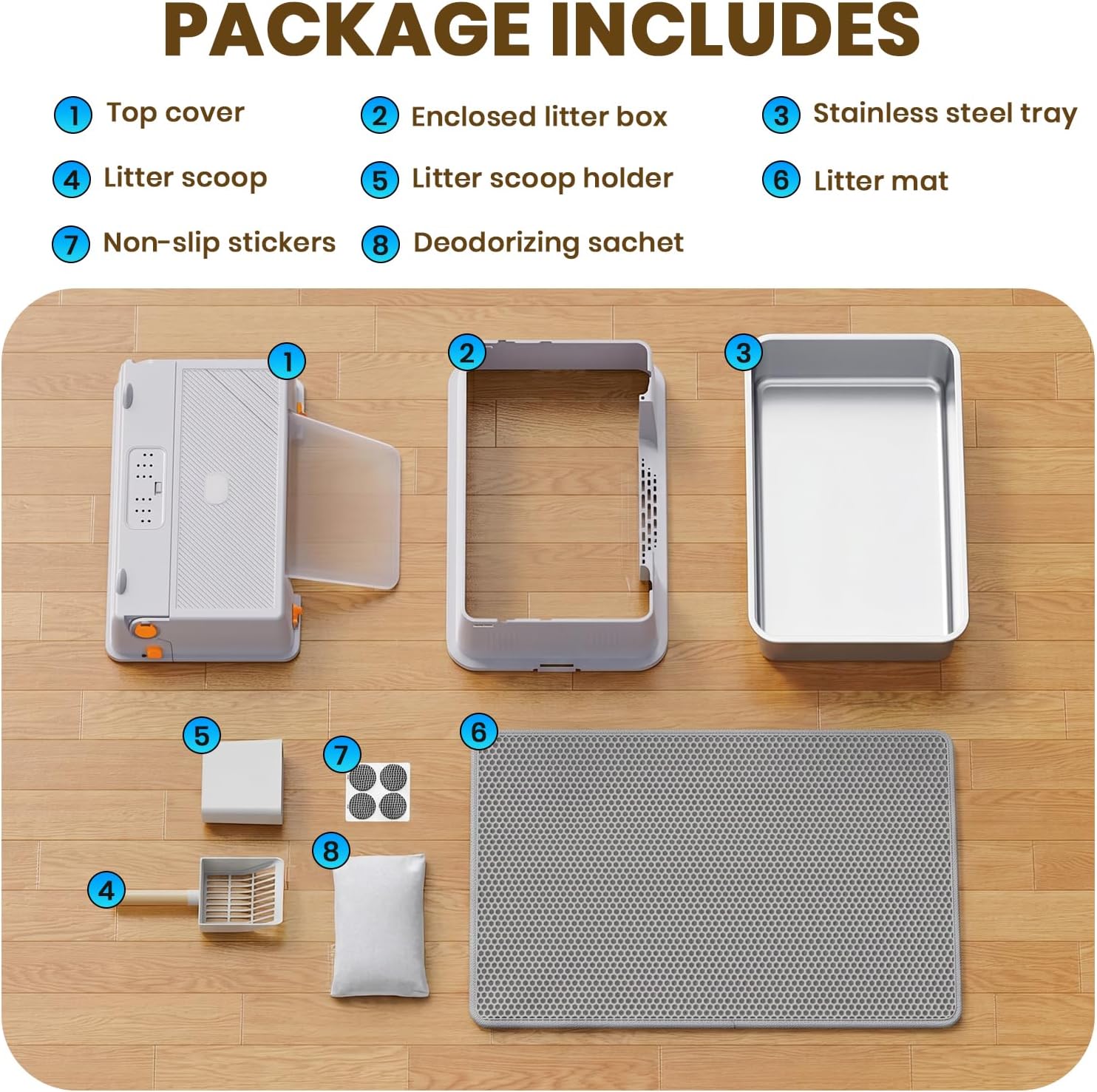 Detalle de PKBD XL Stainless Steel Cat Litter Tray: Large, Fully Enclosed 3-in-1 Litter Box