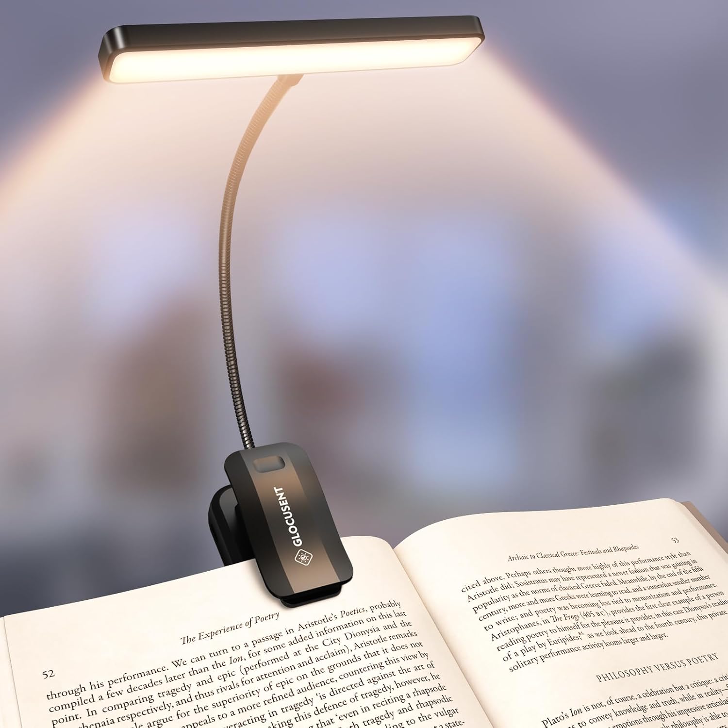 Detalle 2 de Glocusent Leselampe Buch Klemme mit 26 LEDs, USB-C Akku und 5 Farbtemperaturen
