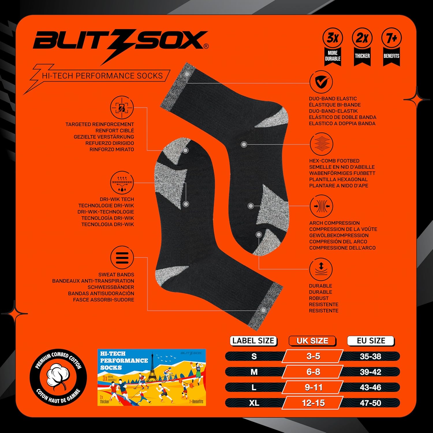 Thumbnail 1 de Calzini sportivi uomo Blitzsox da corsa imbottiti e traspiranti, confezione da 6