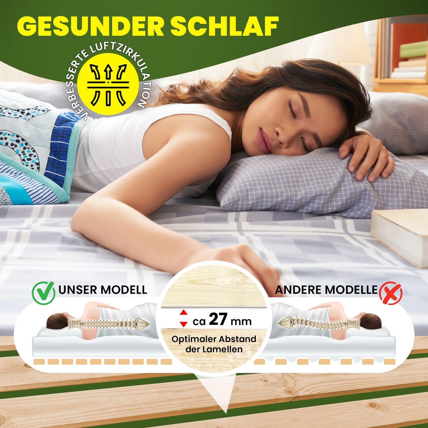 Detalle de Rollrost 80x190 cm – 20 Leisten, extra starker Lattenrost aus Massivholz