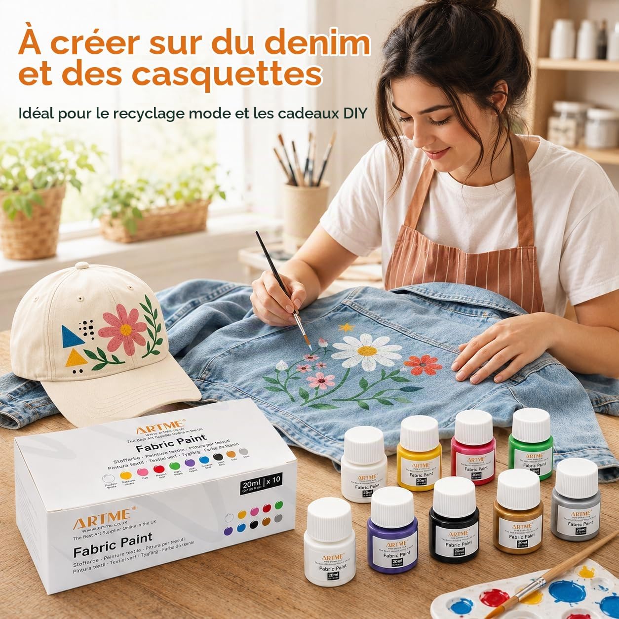 Detalle de ARTME textielverfset, 10 kleuren van 20 ml voor katoen en linnen