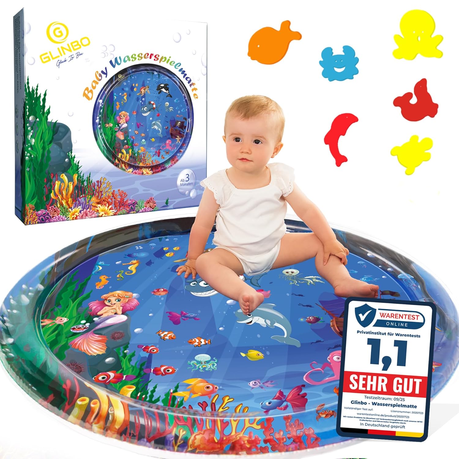 Glinbo Wassermatte Baby – BPA-freie Wasserspielmatte XXL für Bauchlage