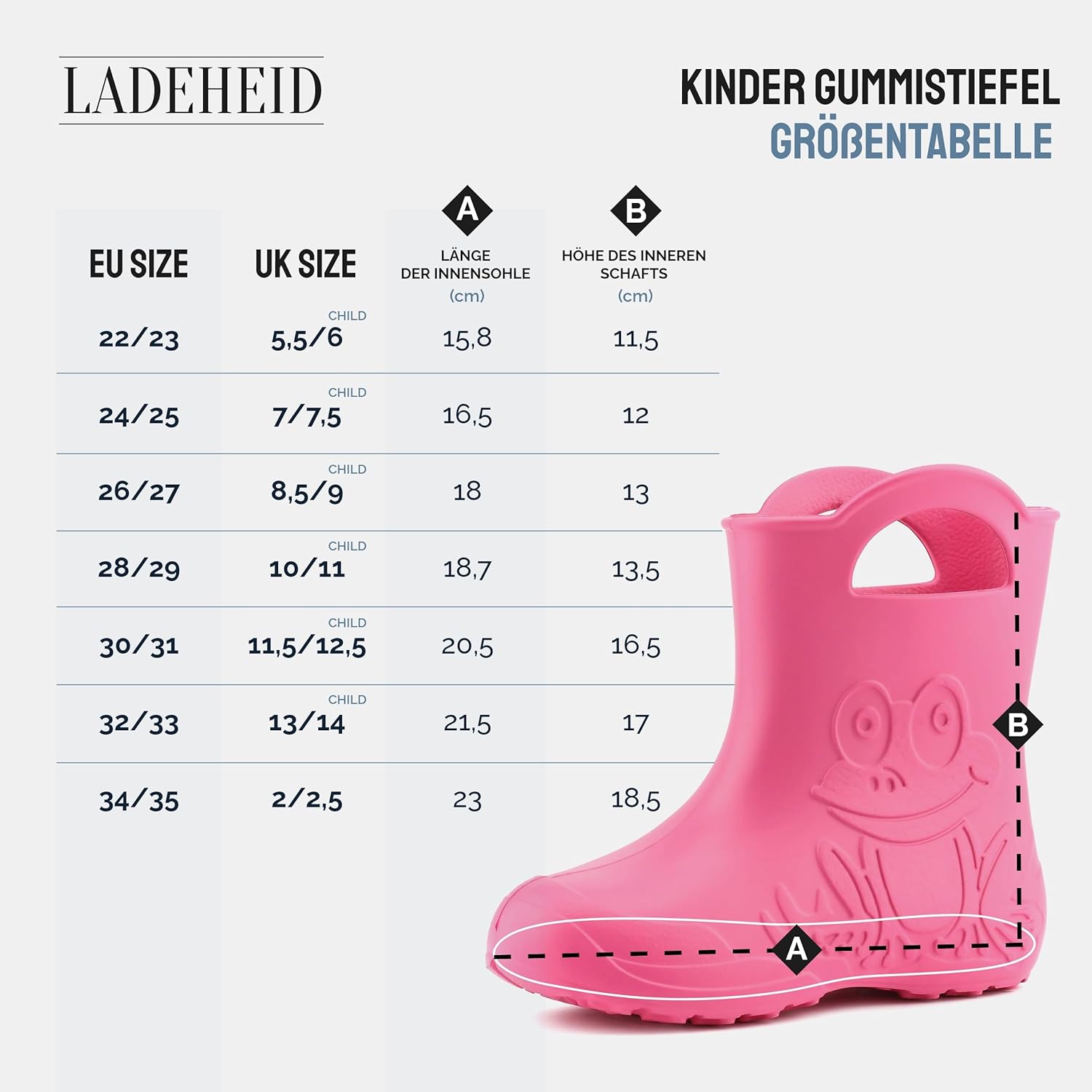 Detalle 2 de Ladeheid Eva federleichte Kinder-Gummistiefel – wasserdichte Regenschuhe für Jungen und Mädchen LA-CA-01