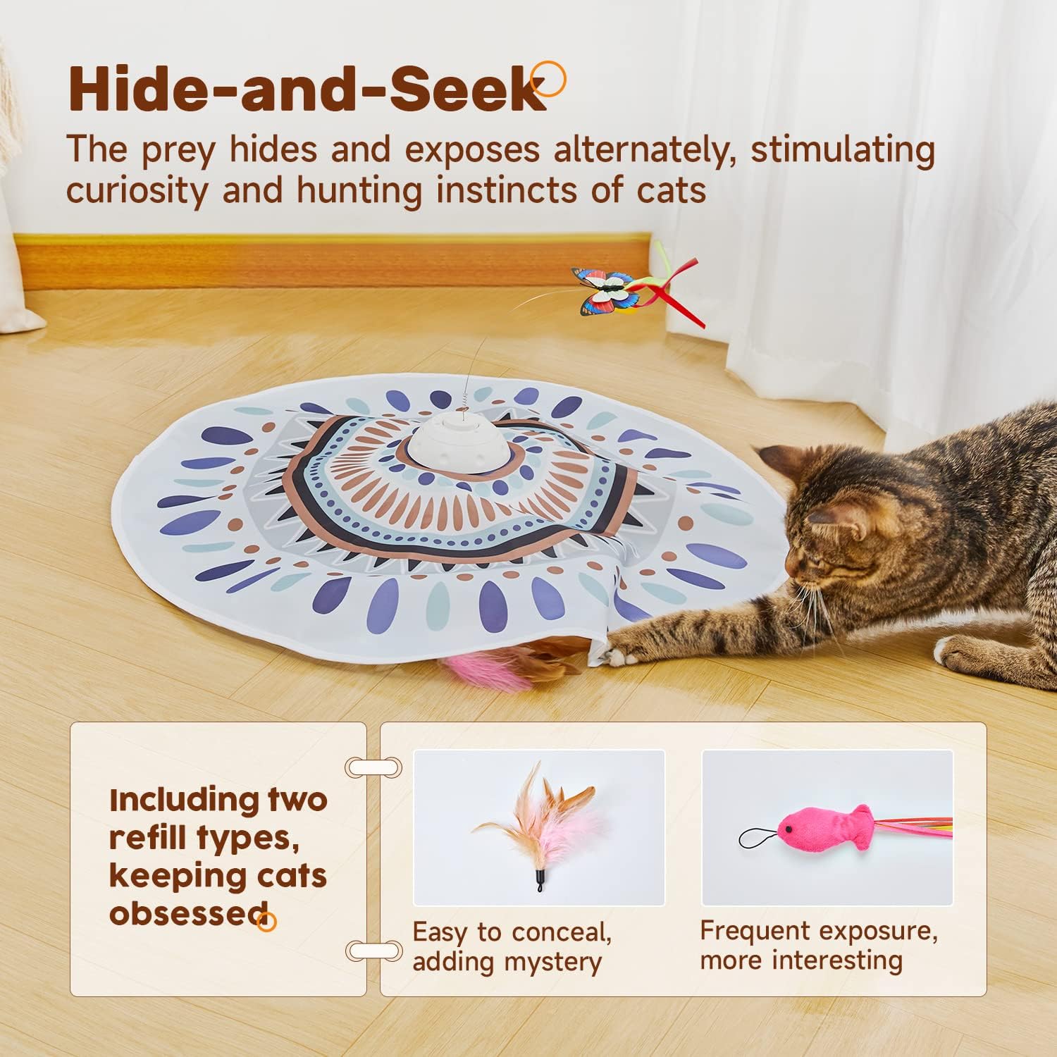 Thumbnail 2 de Potaroma Cat Toys Chargeable 3in1 Hide and Seek for Kittens – automated fluttering butterfly & moving wand feather