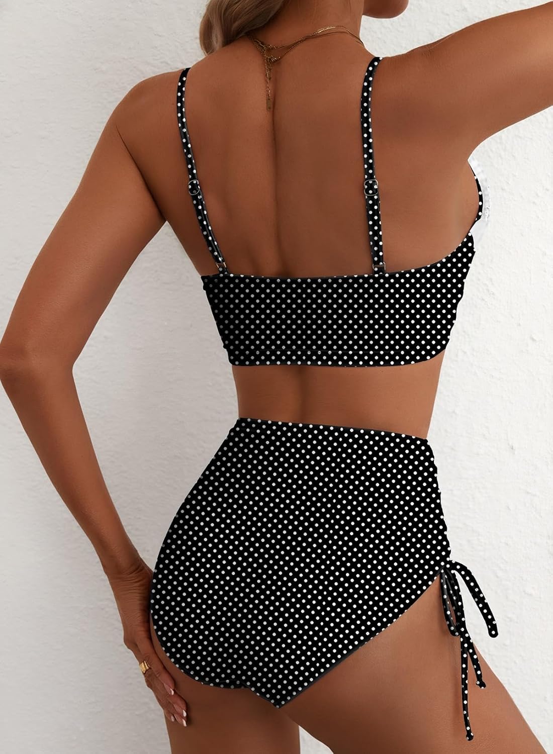 Detalle de Herseas Women’s Splice Ruffle Trim Tie-Side High-Waisted Bikini Set