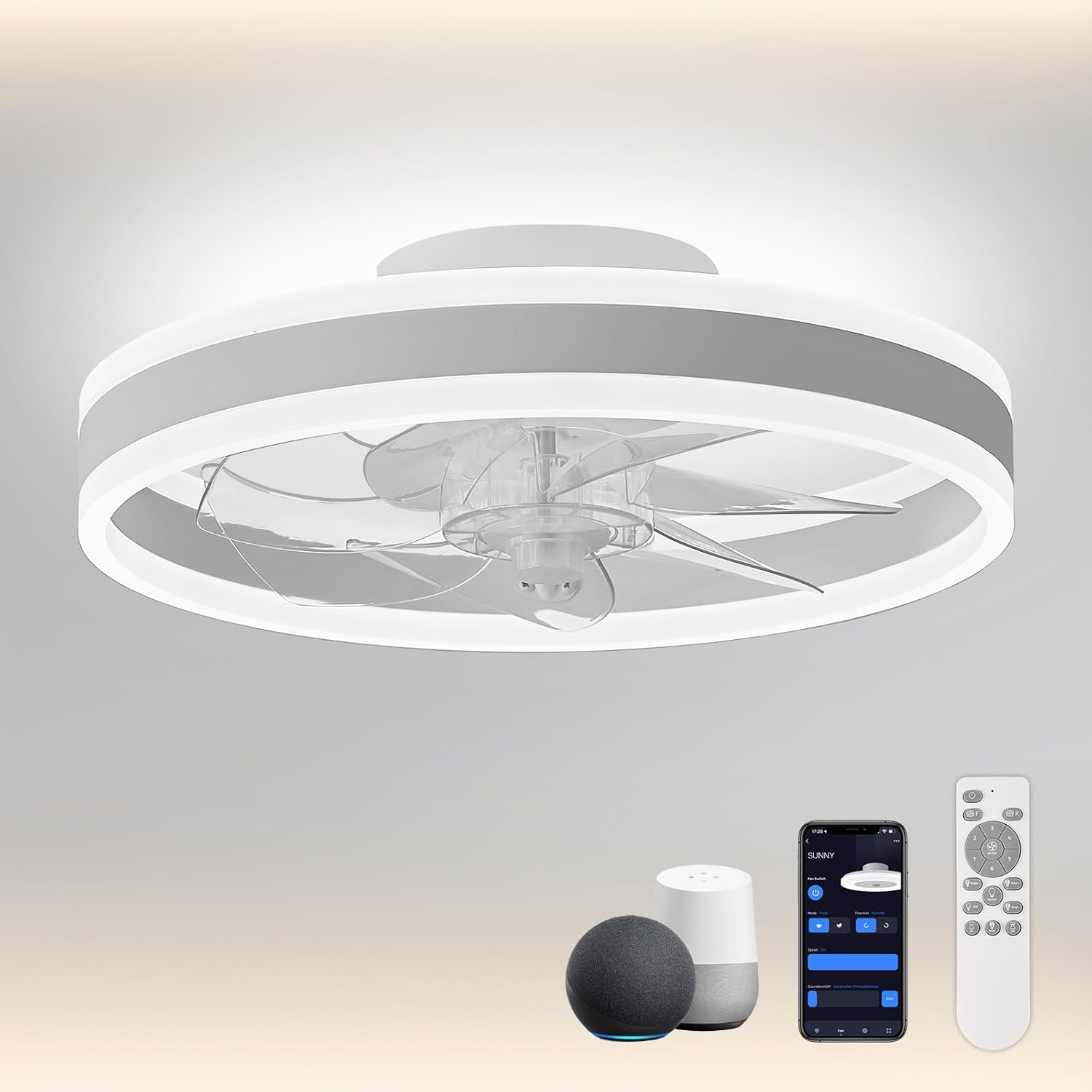 Detalle de CHANFOK 16'' Smart Ceiling Fan with Light and Remote (White)