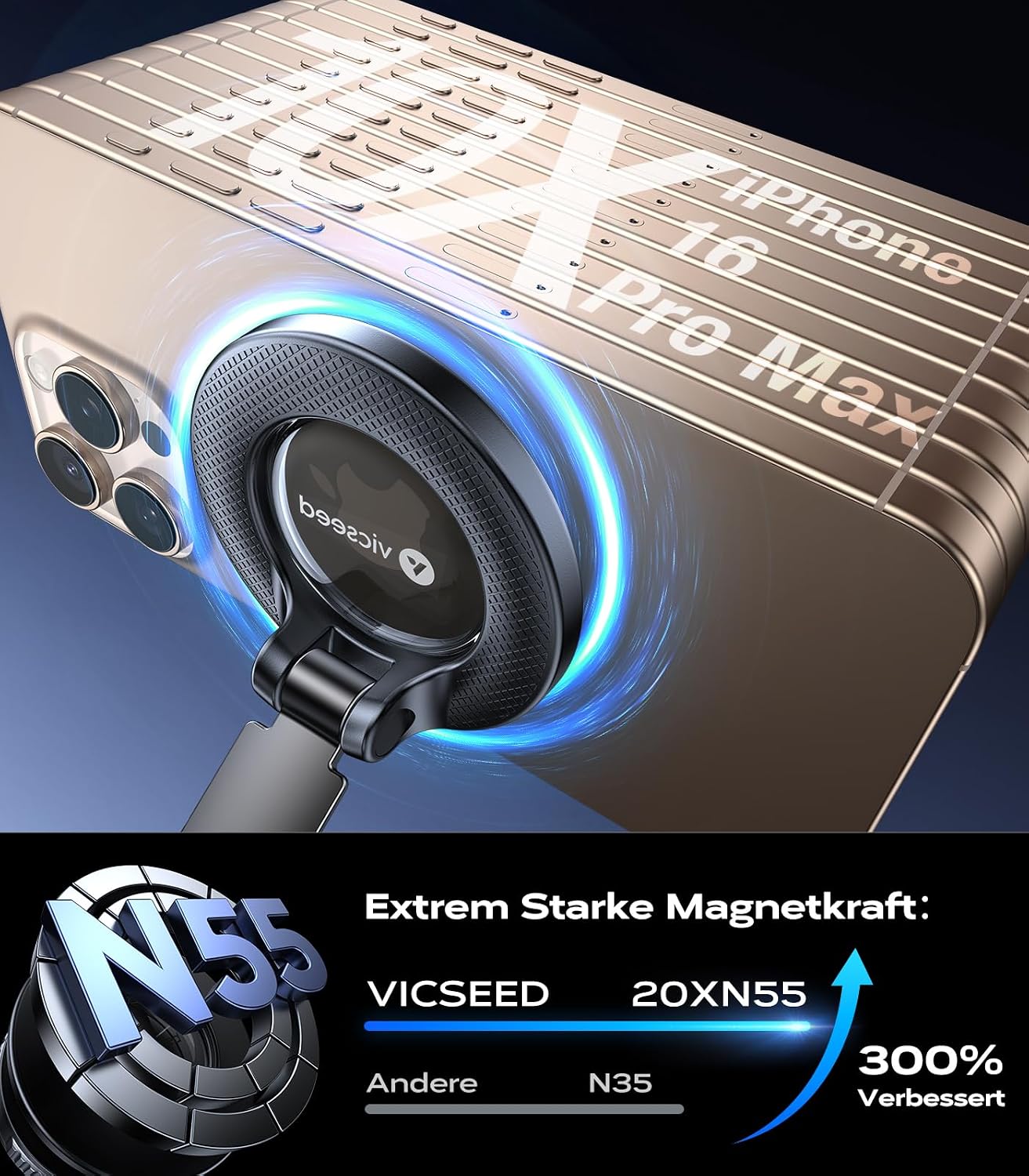 Detalle 2 de VICSEED 2025 MagSafe Auto-Halterung mit Vakuumsaugnapf und N55 Magneten – 360° Drehung