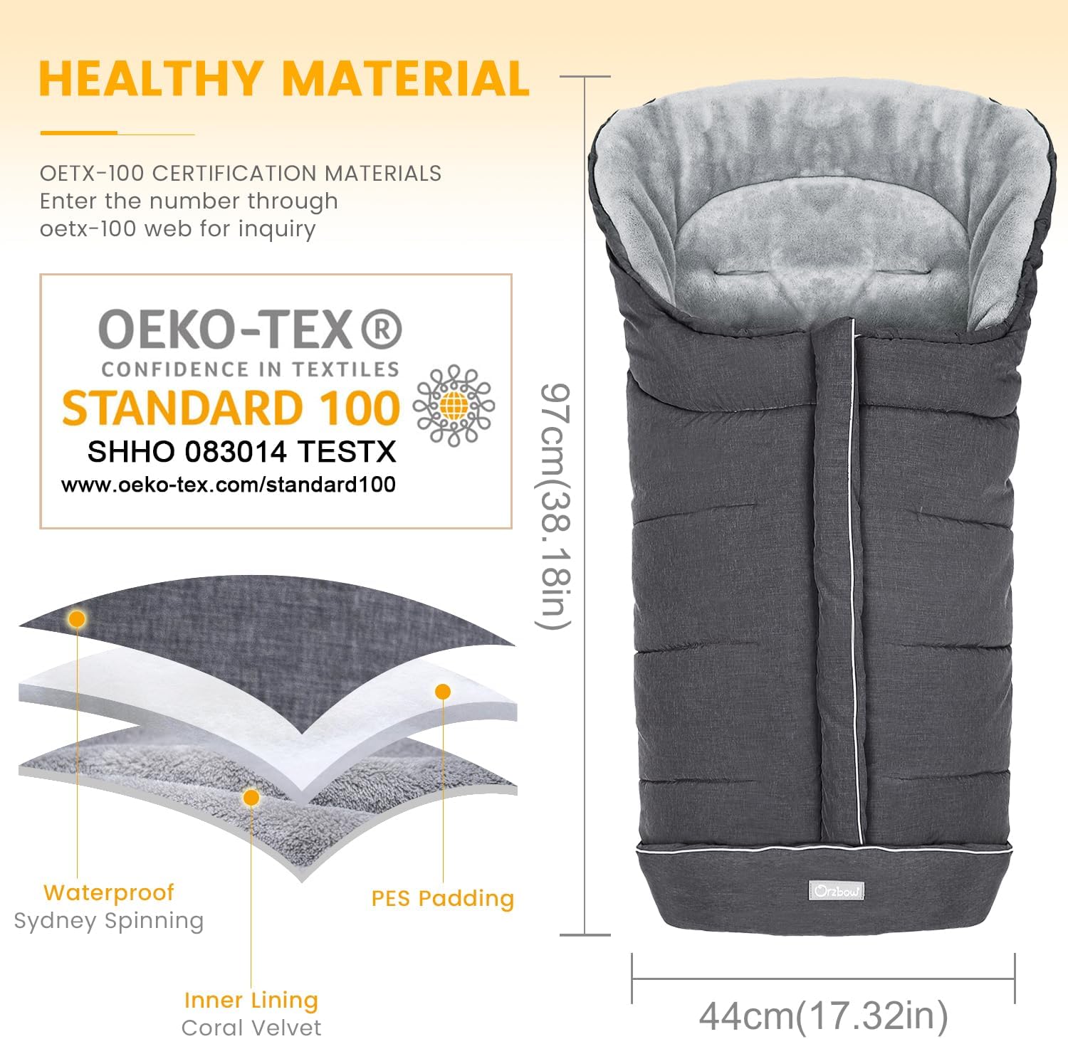 Thumbnail 3 de Orzbow Universal Footmuff for Pushchair Large Dark Grey 🧷
