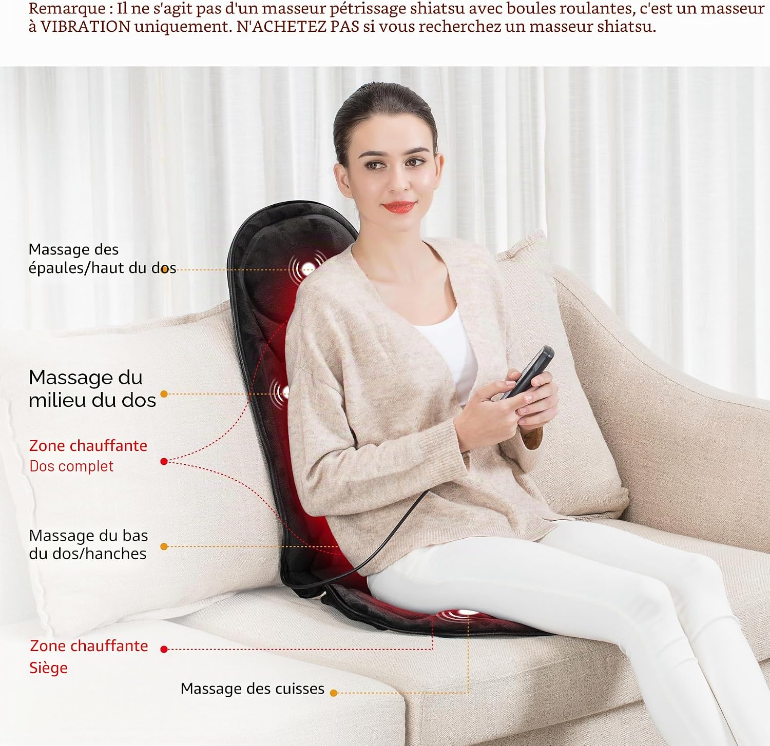 Thumbnail 1 de SNAILAX Siège de Massage Chauffant en Mousse à Mémoire – Coussin de Siège Massant pour Dos, 5 Modes et 2 Réglages de Chaleur