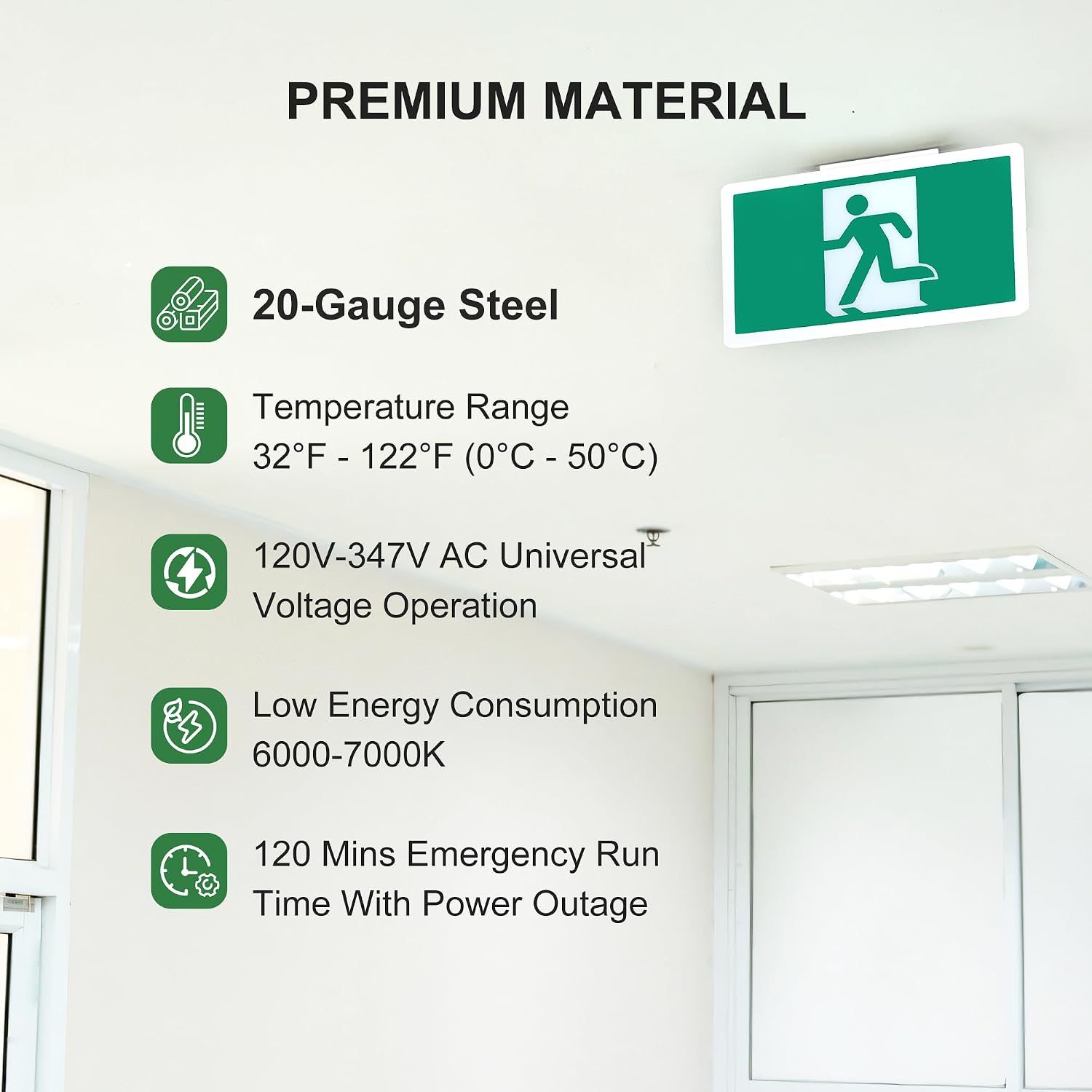 Detalle 2 de Qllite SRM Running Man Exit Sign, 20-Gauge Steel, 120–347 VAC