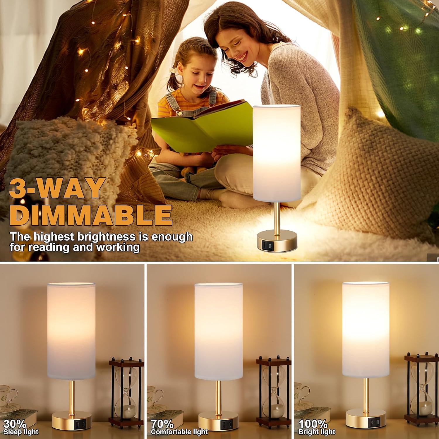 Detalle 2 de Aooshine bedside lamp set of 2, dimmable 6W