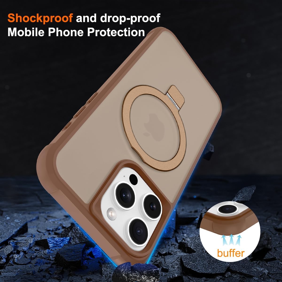 Thumbnail 1 de CHAOFEnG Magnetic iPhone 15 Pro Max Case with Ring Stand (Desert Gold)