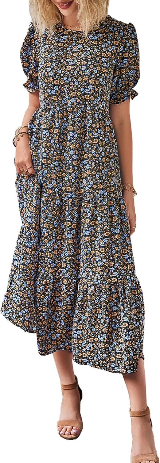 Detalle de PRETTYGARDEN 2026 Summer Floral Boho Midi Sundress for Women