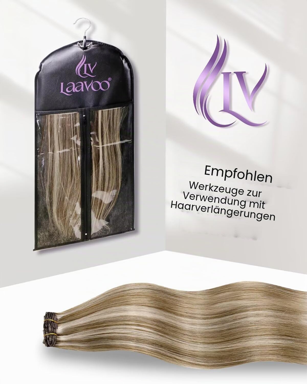 Detalle de LaaVoo Clip-in Extensions Echthaar Blond – 40 cm, 5 Stück/80 g