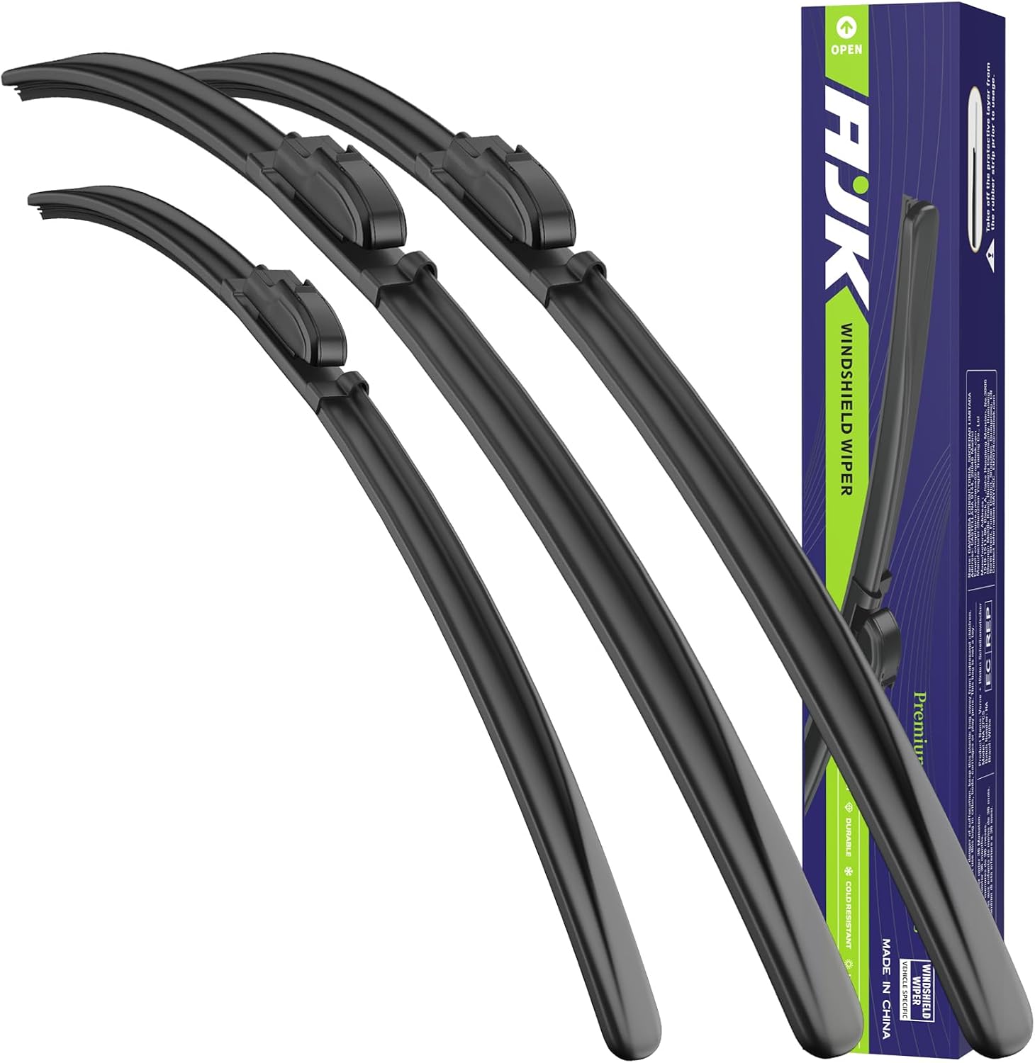Detalle de AJK Front Windshield Wiper Blades for Honda Accord Crosstour (2010–2015) — Conventional, Vehicle-Specific Fit, Pack of 3