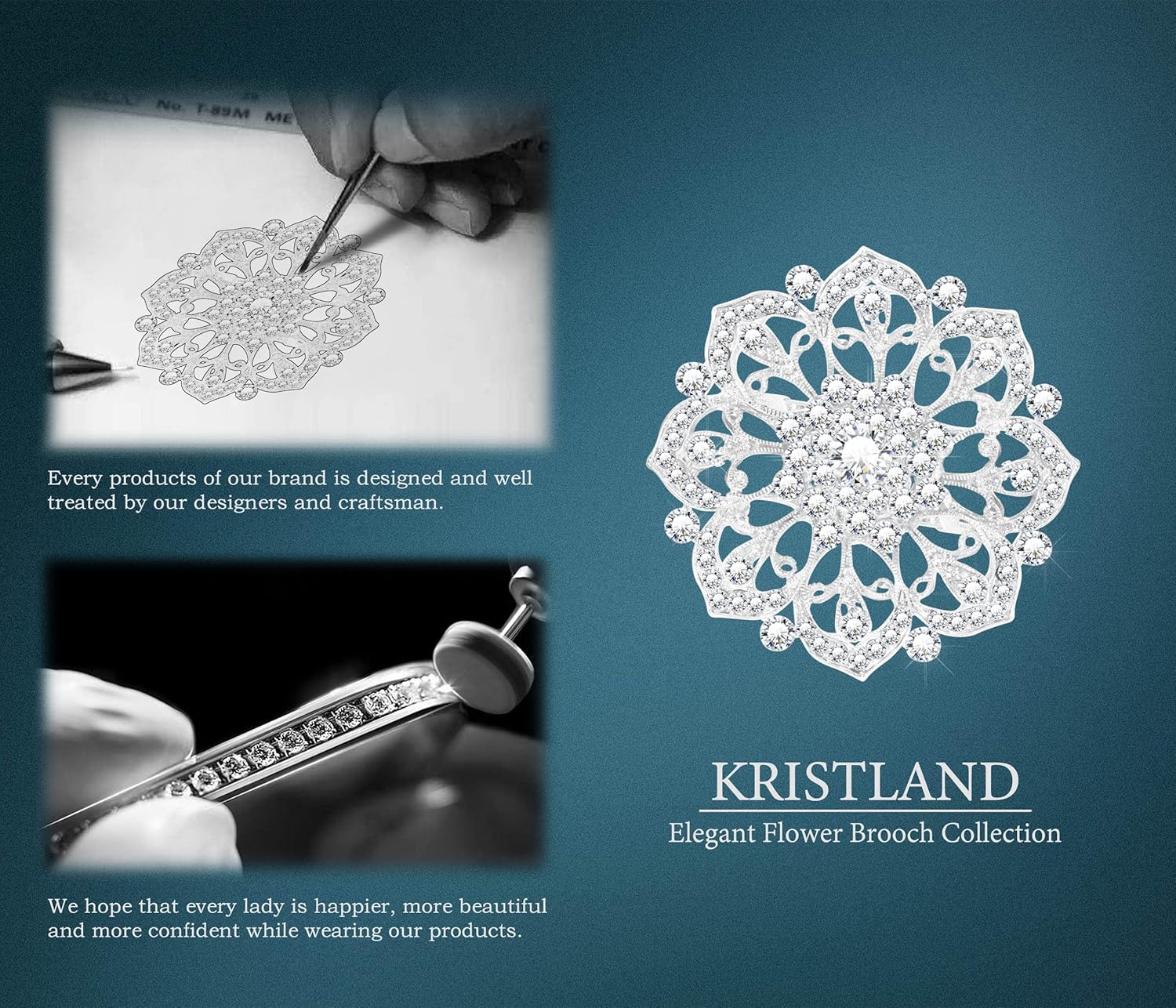 Thumbnail 4 de KristLand Damen Blumen Brosche Kristall 5.8 cm