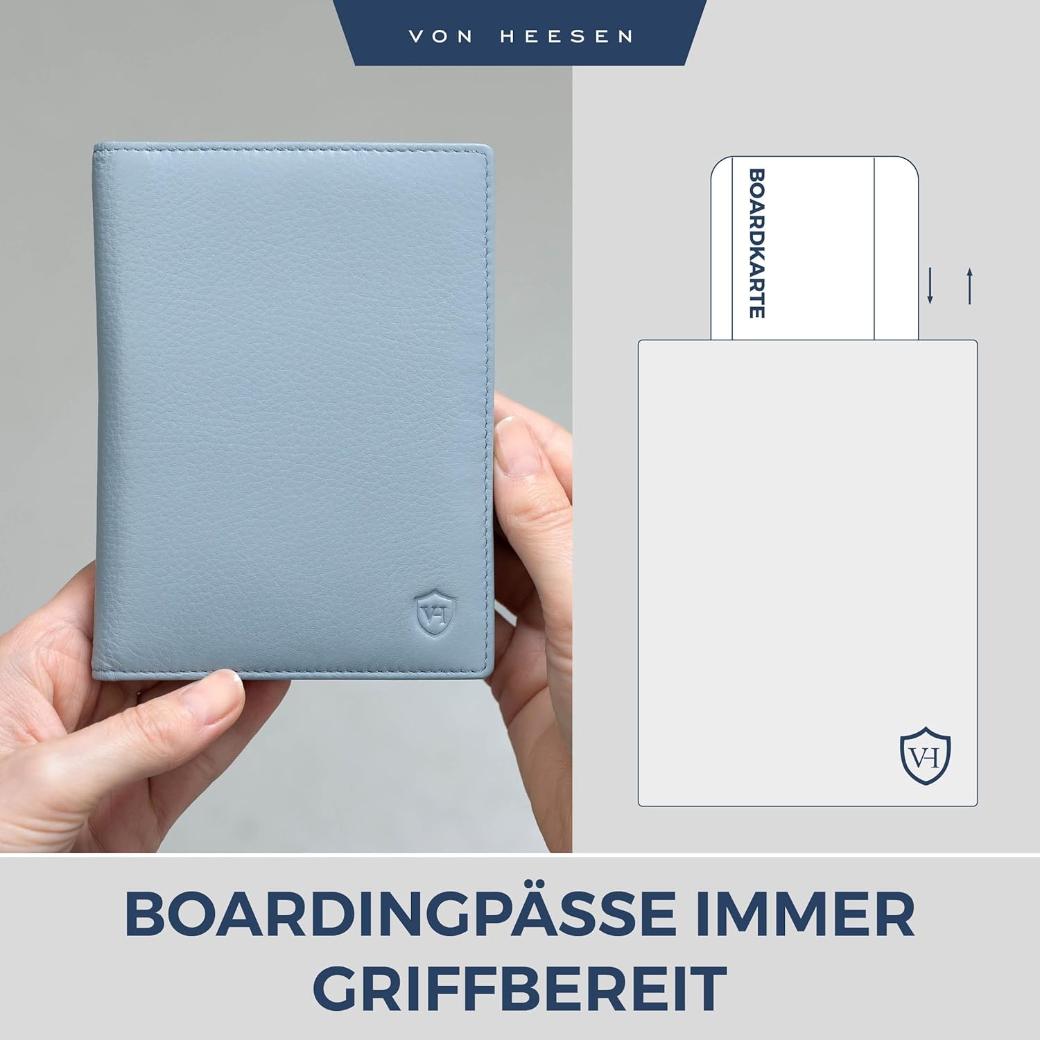 Detalle de VON HEESEN Reisepasshülle Leder Etui mit RFID-Schutz – Passhülle und Organizer aus Nappaleder (Hellblau)