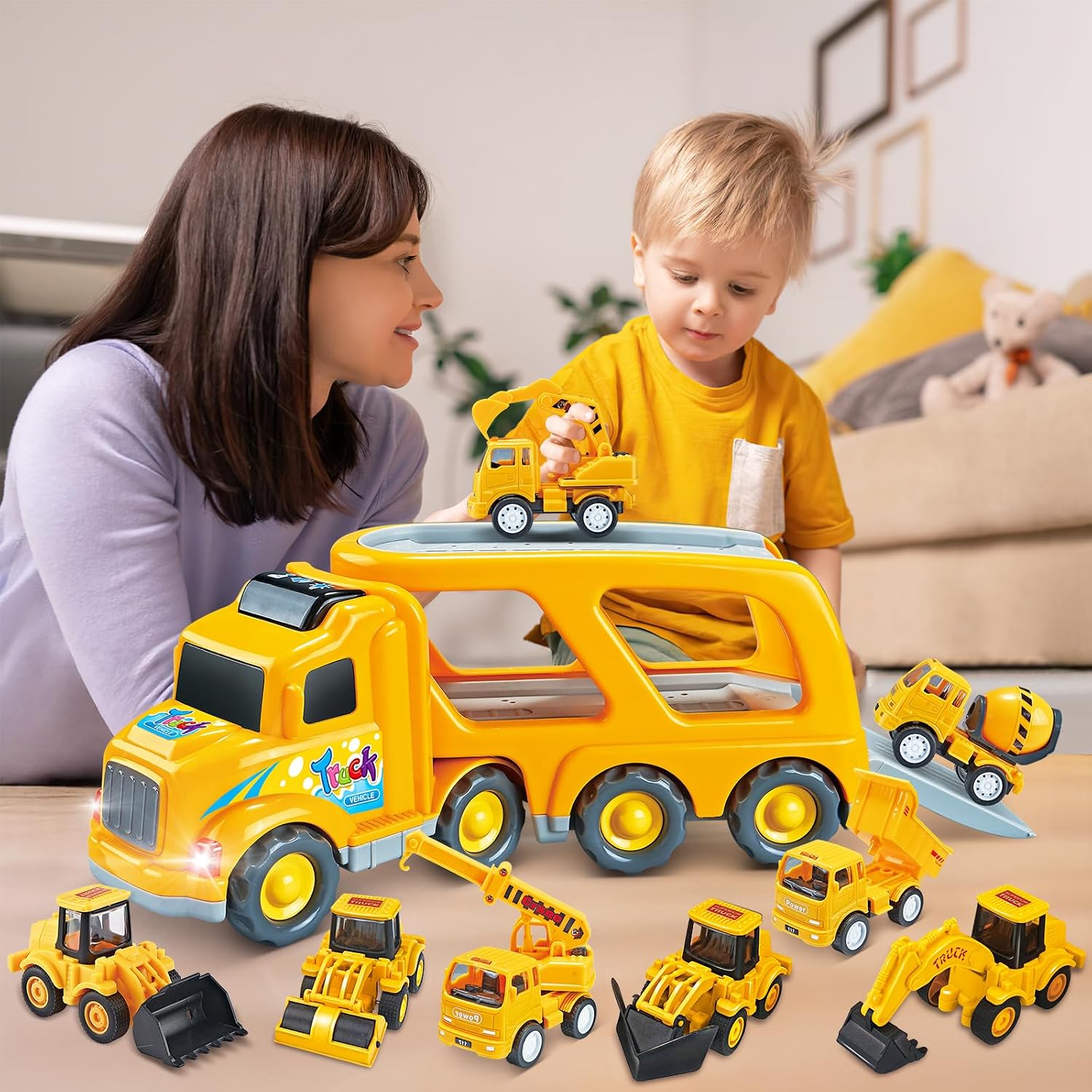 Detalle de Veslier ST31-15 Construction Truck Set with 8 Vehicles, Sounds and Lights