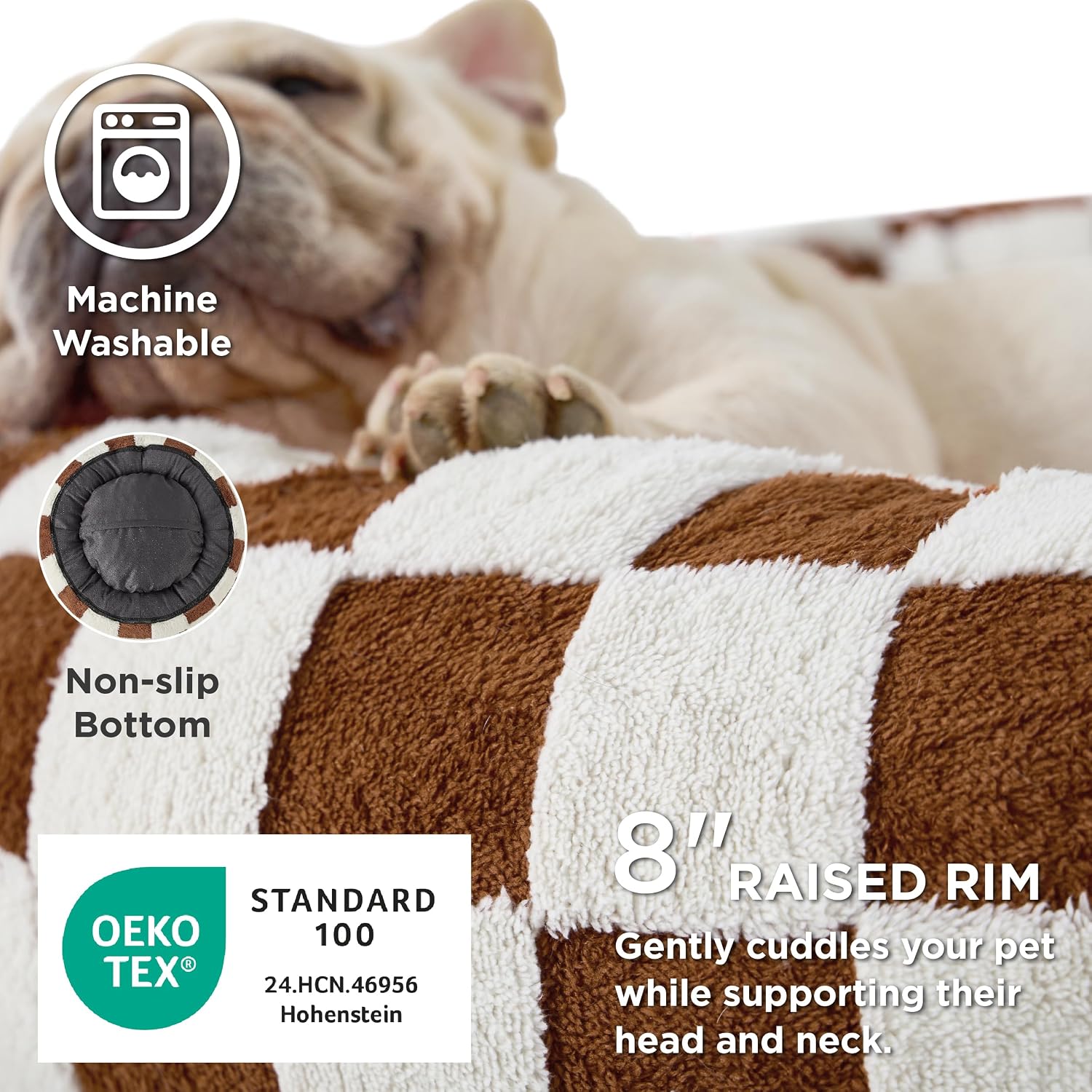 Detalle de LE SURE US-IMCDonutBed Jacquard Donut Dog Bed, 36 x 36 x 8 in, Brown Checks
