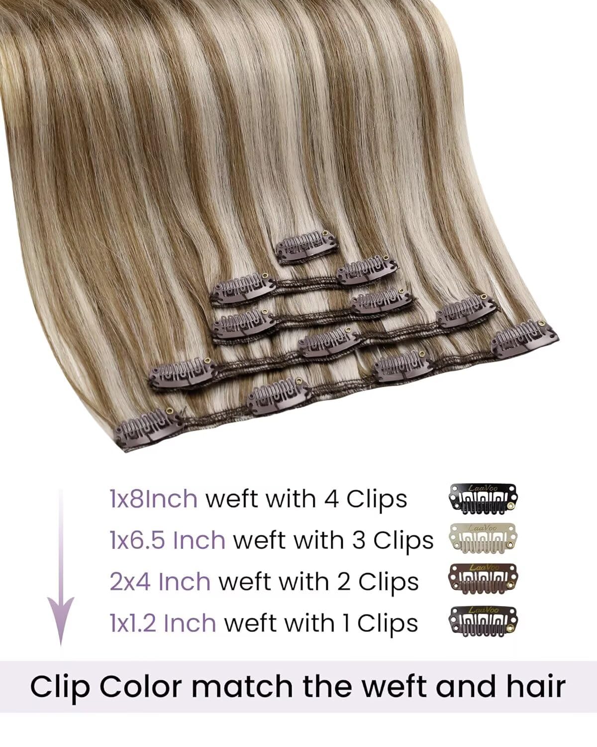 Detalle de LaaVoo Clip-in Extensions Echthaar Blond – 40 cm, 5 Stück/80 g