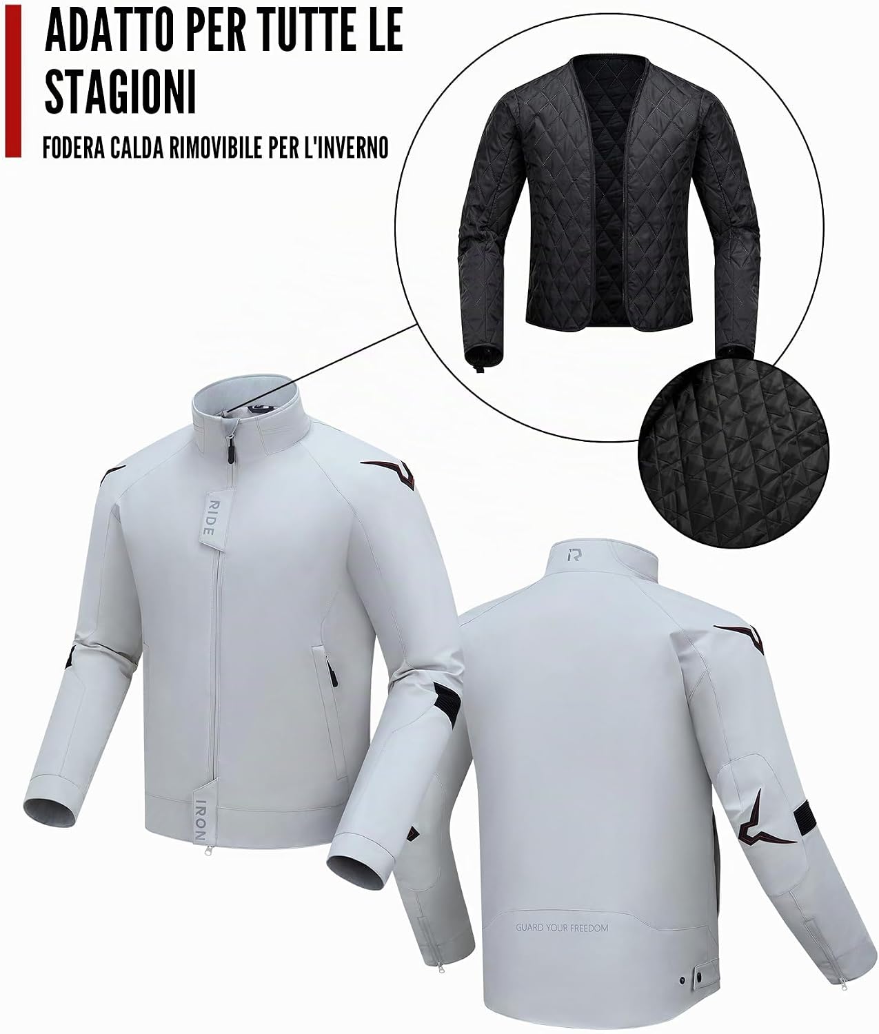 Thumbnail 5 de RIDEIRON Giacca Moto Uomo 4 Stagioni con fodera termica rimovibile e protezioni CE