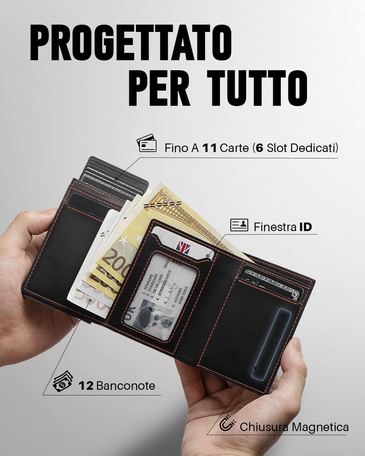 Detalle de MYSHION Portafoglio Pop-Up da Uomo con tasca monete e protezione RFID (trifold con finestra ID)