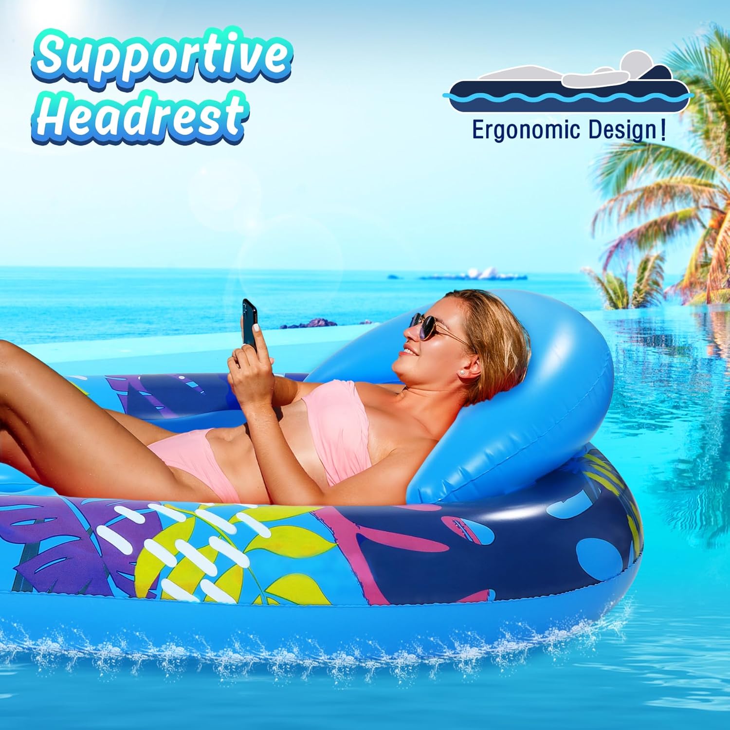 Detalle de Subtail Bouée Piscine – Matelas gonflable avec porte-gobelet et fauteuil amovible