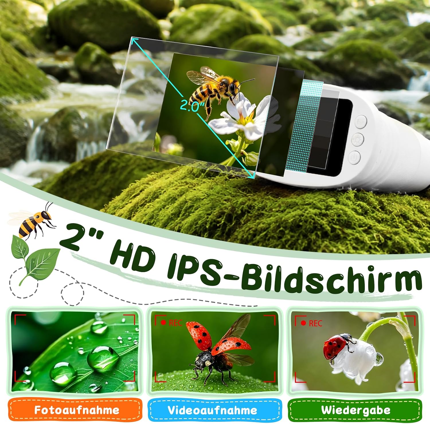 Thumbnail 3 de ASPOVEN Digitales Mikroskop für Kinder 1000X – Abenteurer Modell mit 2-Zoll HD-Bildschirm