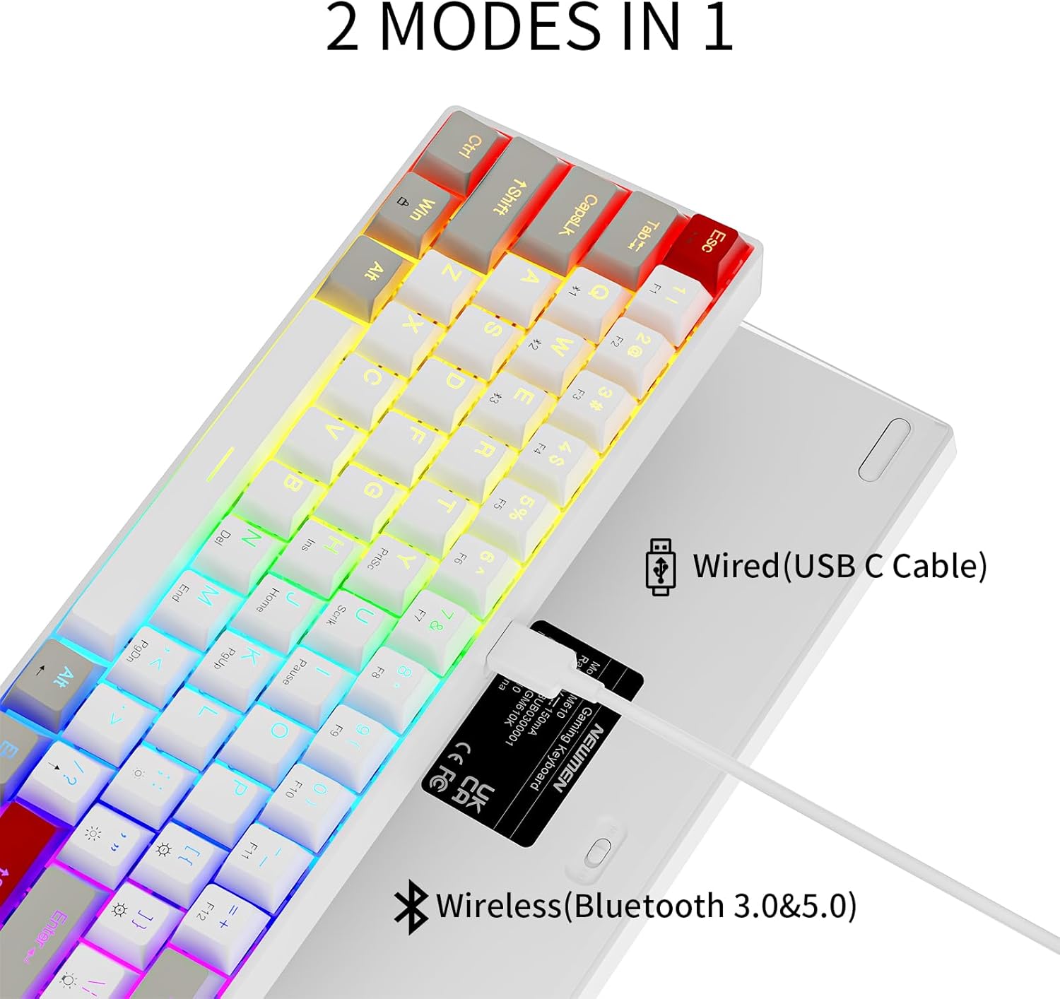 Thumbnail 1 de Newmen GM610 Gaming Mechanische Tastatur (60 %) mit Hot-Swap, RGB und Bluetooth 3.0/5.0 – Rot