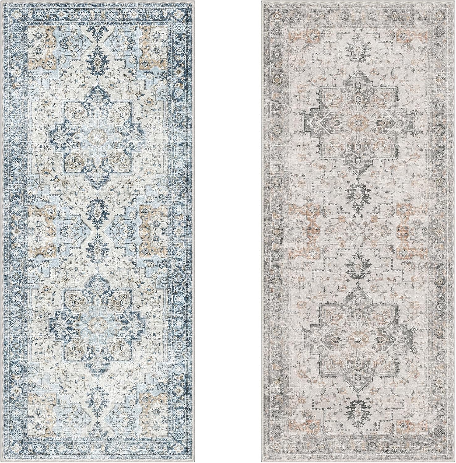 Thumbnail 6 de GENIMO 2'6" x 6' Washable Runner Rug Non Slip for Hallway – Taupe Blue, Vintage Floral